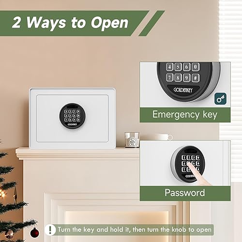 Miniatura 4 de Goldenkey Caja fuerte digital de lujo con teclado para el hogar, pequeña caja fuerte para documentos, dinero, forro de terciopelo suave y estante