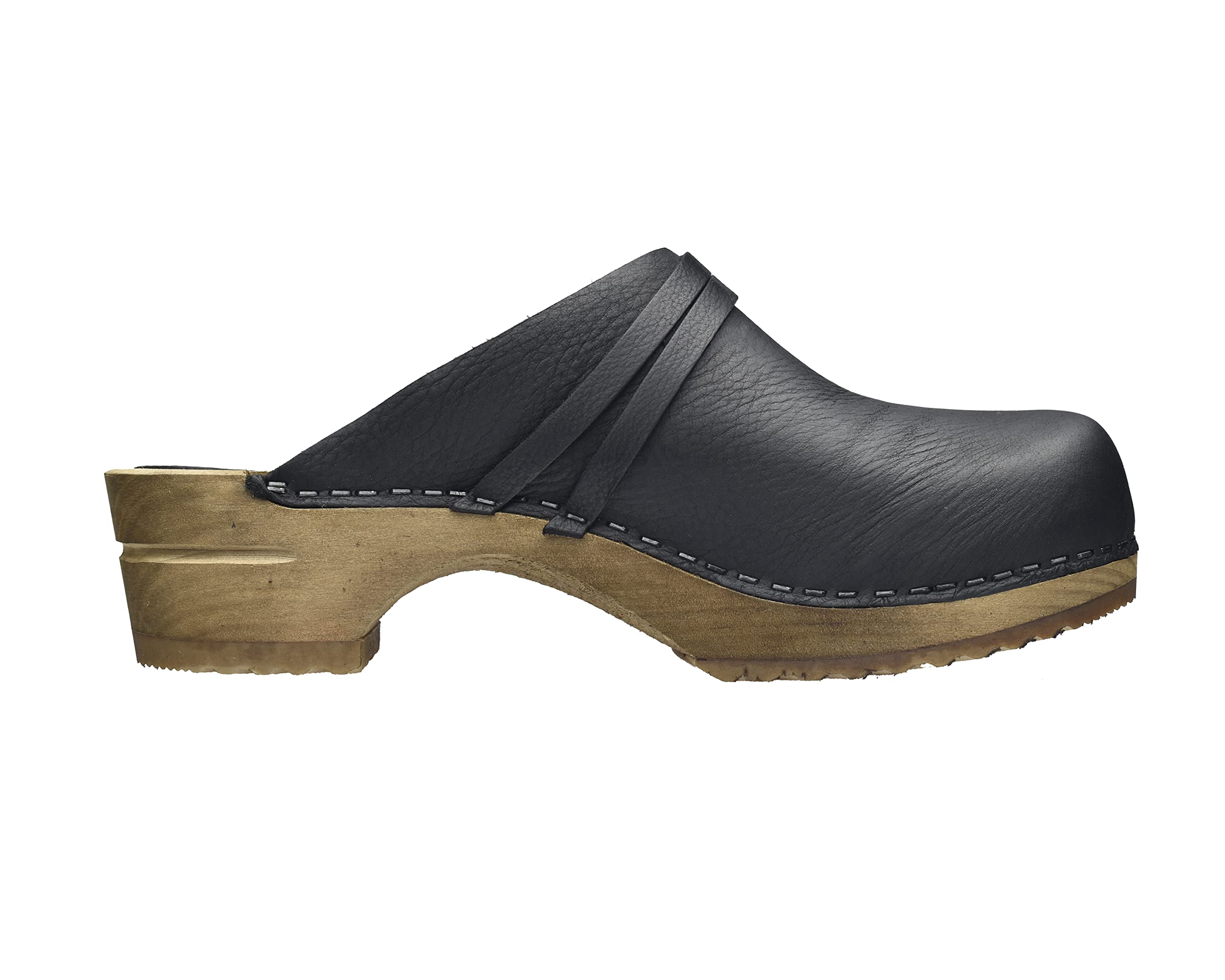 Sanita Ursana offener Clogs | Original handgemacht | Leder-Holzclogs für Damen | Schwarz | EU 42