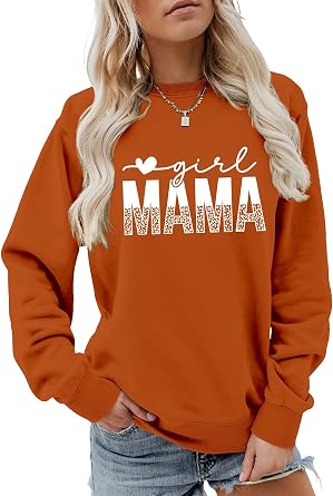 Girl Mama Sweatshirt Long Sleeve Mom Shirt for Women Crewneck Mama Pullover Heart Graphic Girl Mama Sweatshirt