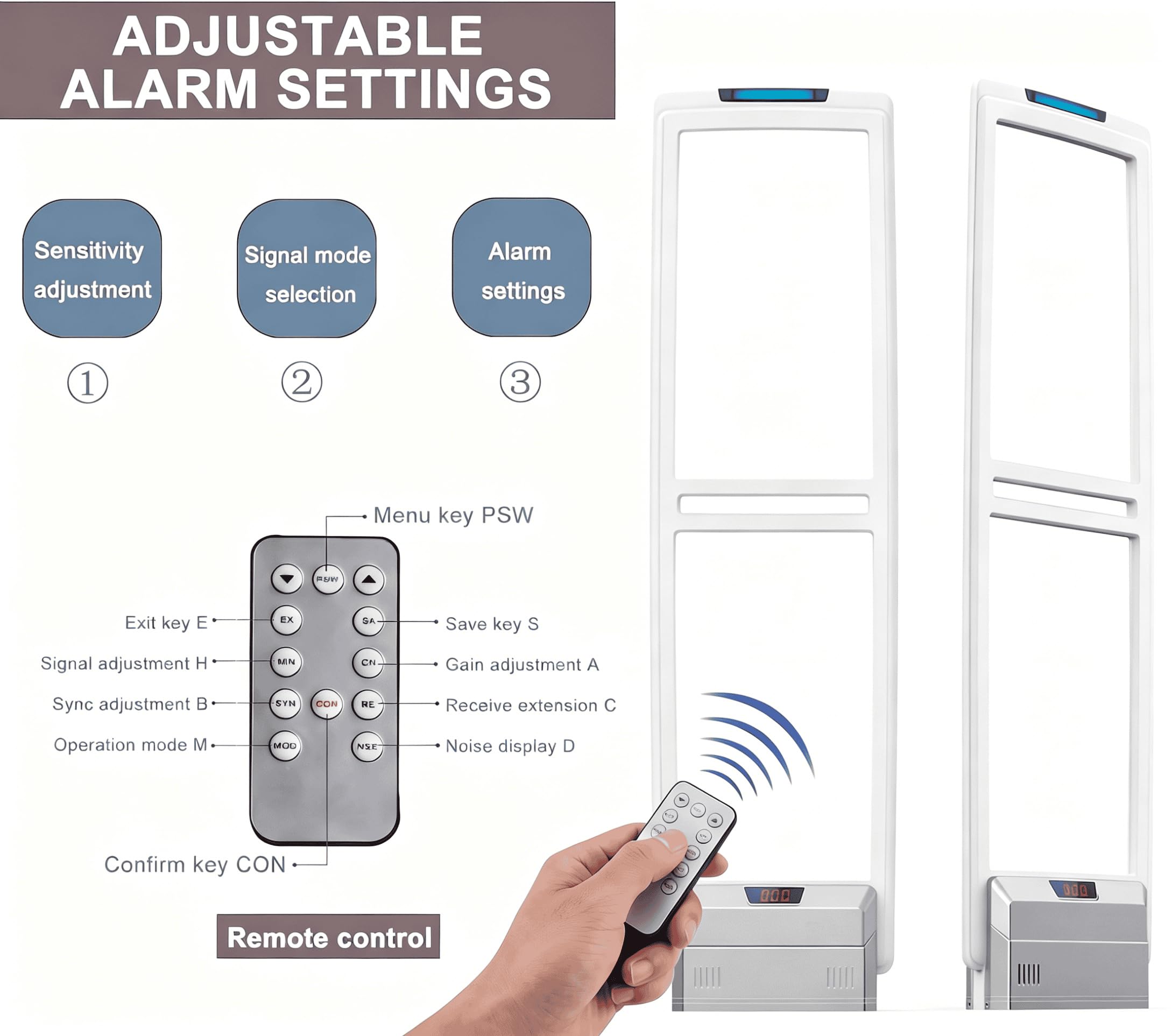 EAS Anti-Diebstahl-Sicherheitstürsystem, 58 kHz Erkennung, LED-Sprachalarm, einfache Installation, komplettes Zubehör, sofortige Benachrichtigungen, Digitalanzeige für Einzelhandelsgeschäft