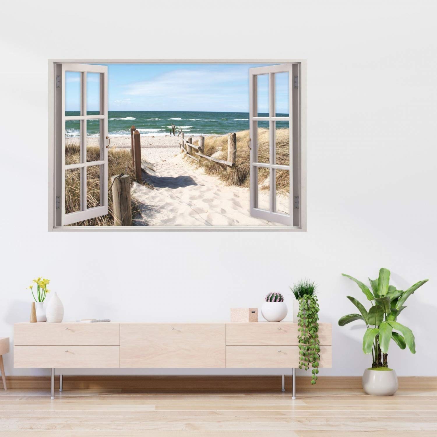 156 Wandtattoo Fenster - Weg zum Ostseestrand - in 5 Größen - Sand Meer Wandbild Wanddeko Maritim - Größe 1750 x 1150 mm