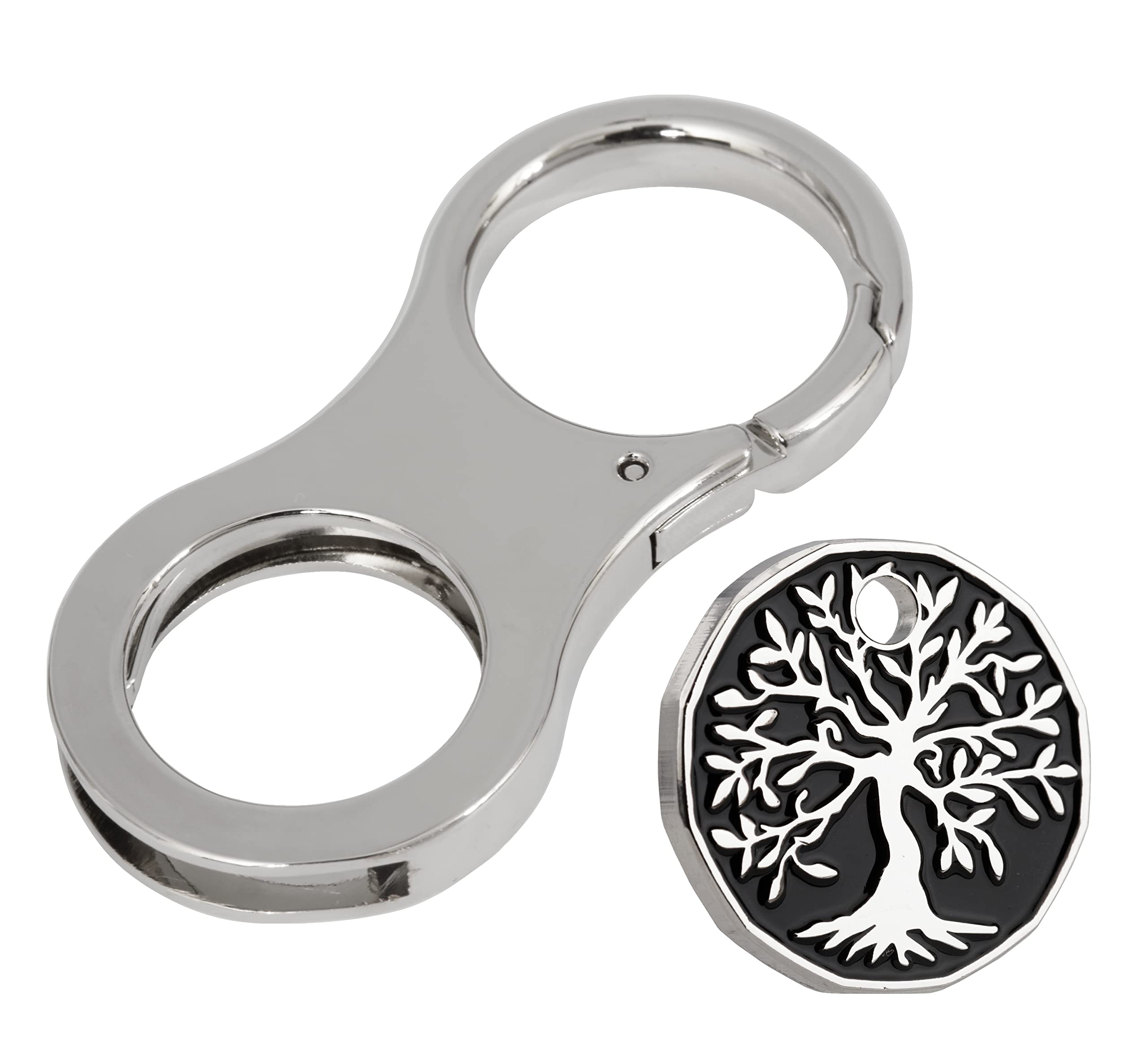 Coin Clip Key Ring Trolley Token Metal Holder Keyring For New and Old £1 Coins, €1. With Tree of life trolley Tokens