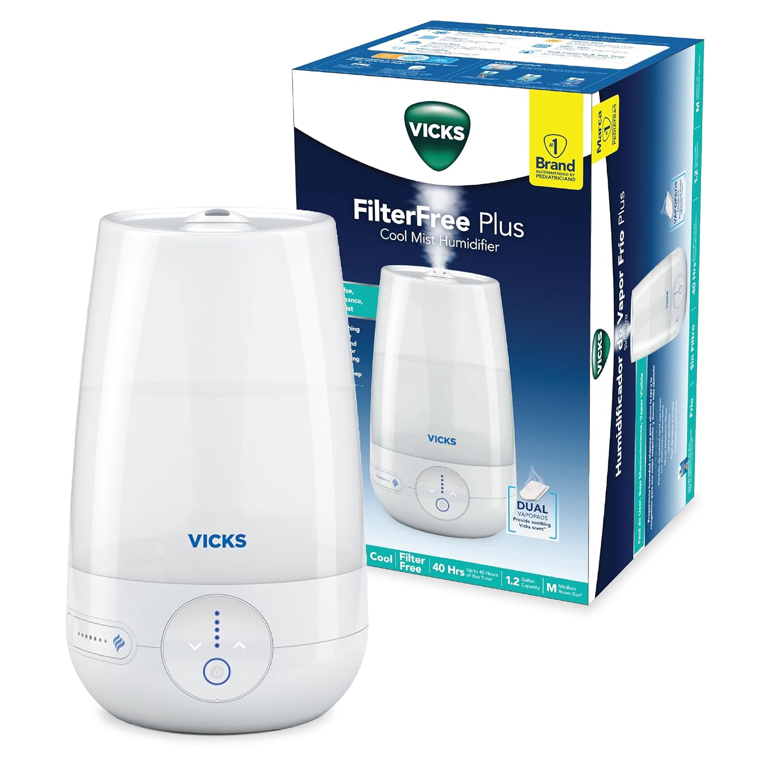 Vicks FilterFree Plus Cool Mist Plus Humidifier VUL565 Medium Room Filter-Free Cool Mist Humidifier for Baby Kids and