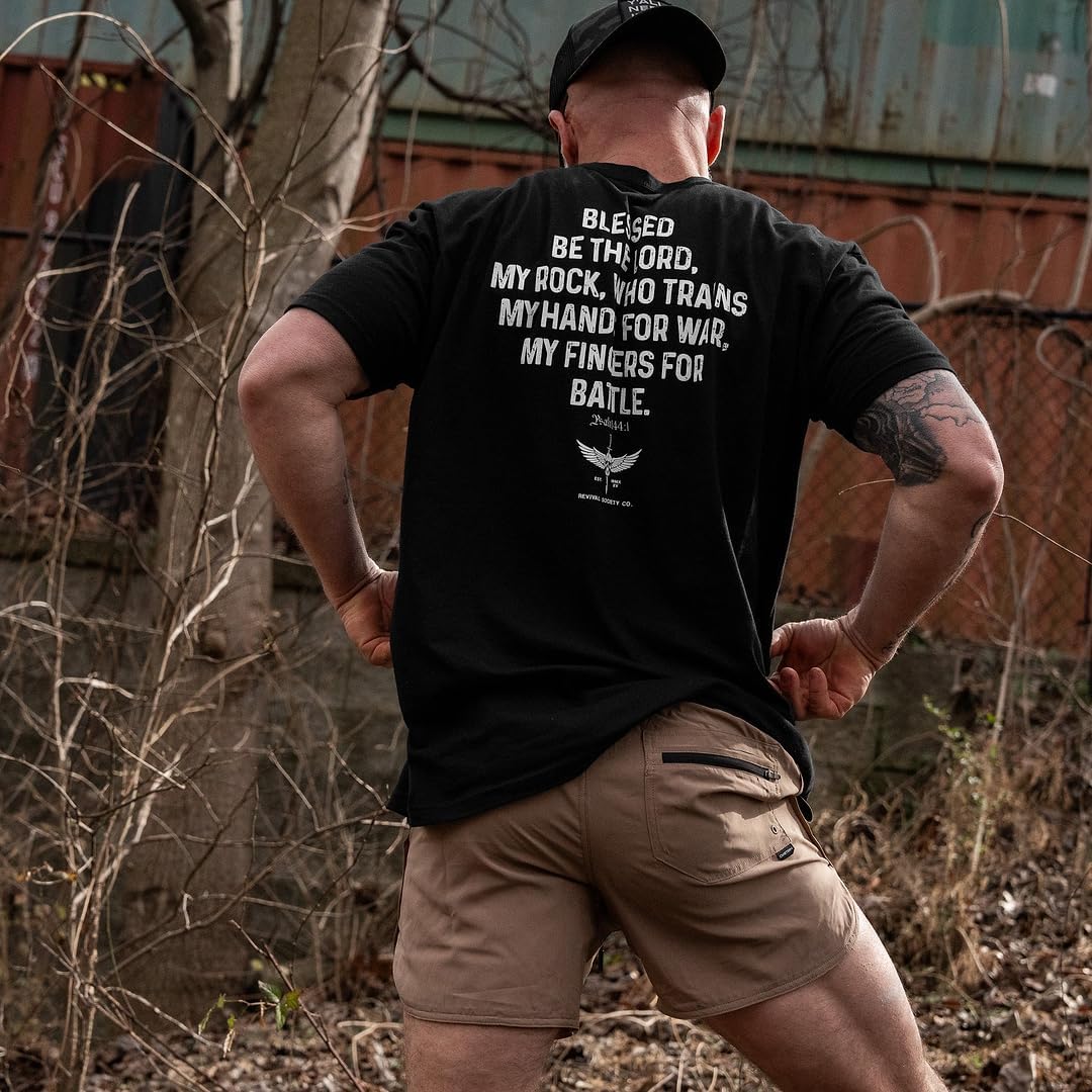 Combat Iron Men’s Graphic Short Sleeve T-Shirt | Psalm 144:1 Graphic Tee | Athletic Fit Shirt