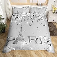 Vista 20 de Erosebridal Juego de ropa de cama de París con purpurina, funda de edredón de torre Eiffel para niñas, funda de edredón suave de diamantes