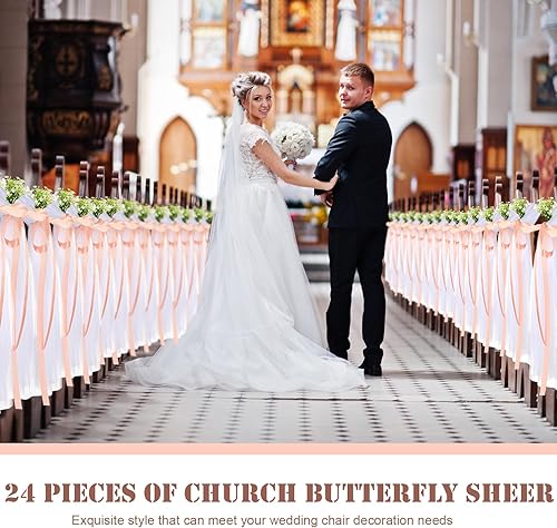 Miniatura 6 de Threlaco 24 piezas de decoración de pasillo de boda para ceremonia de boda de 47 pulgadas, lazos de tul con flores artificiales de aliento de bebés