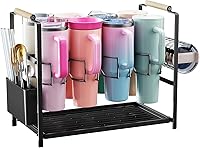 Housolution 8-Slot Water Bottle Drying Rack for 40oz Stanley Owala Tumblers - Patented 2-in-1 Organizer with Handle Storage & Lid Holder