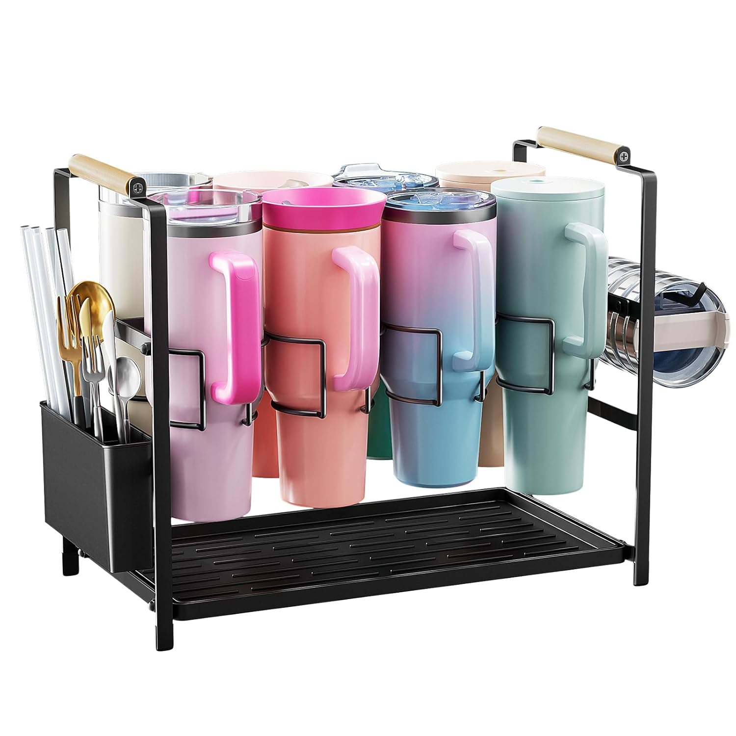 Housolution Water Bottle Organizer Drying Rack for 40 oz Tumbler with Handle Multifunctional Cup Storage Holder Compatible with
