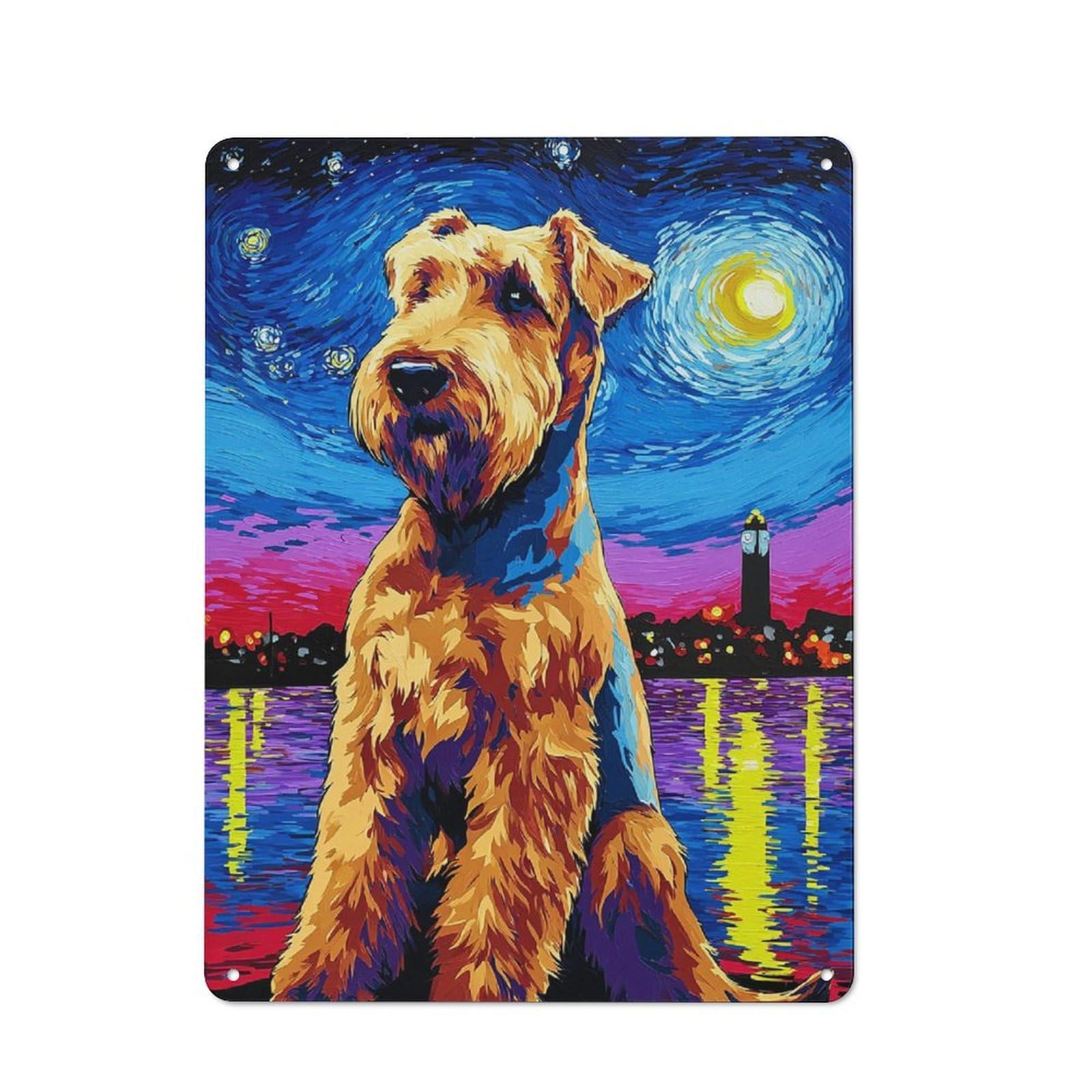 Junmoney Starry Night Dog Portrait -23 Retro Metal Plaque 40X30cm For Guest Room Or Hallway, Housewarming Present For People Styling Guest Room And Hallway