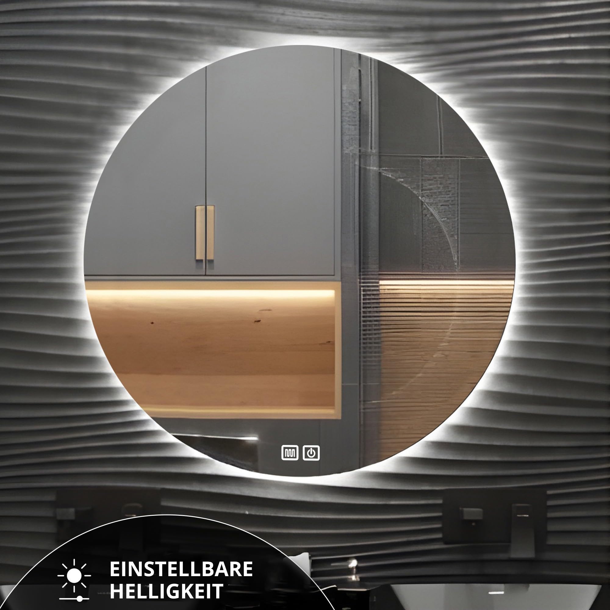Bayt Badezimmerspiegel rund 60 cm, LED Beleuchtung, dimmbar, beschlagfrei