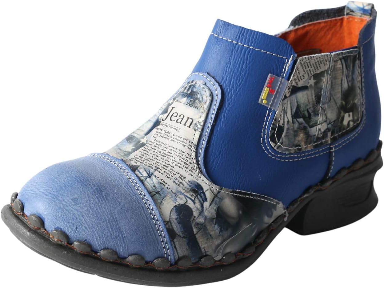 TMA EYES Women's Leather Ankle Booties Casual Shoes Pull on with Zipper for Outdoor