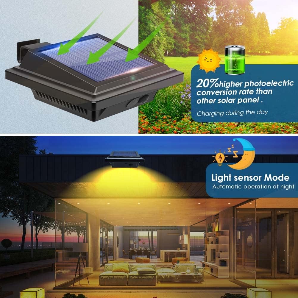 Gutter Solar Patio Decor Lights, 40 LED Deck Outdoor Waterproof Fence for Wall Backyard Porch, Pool, Step Stairs, Yard, Garden, Pathway (6 Pack-Black, Warm White)