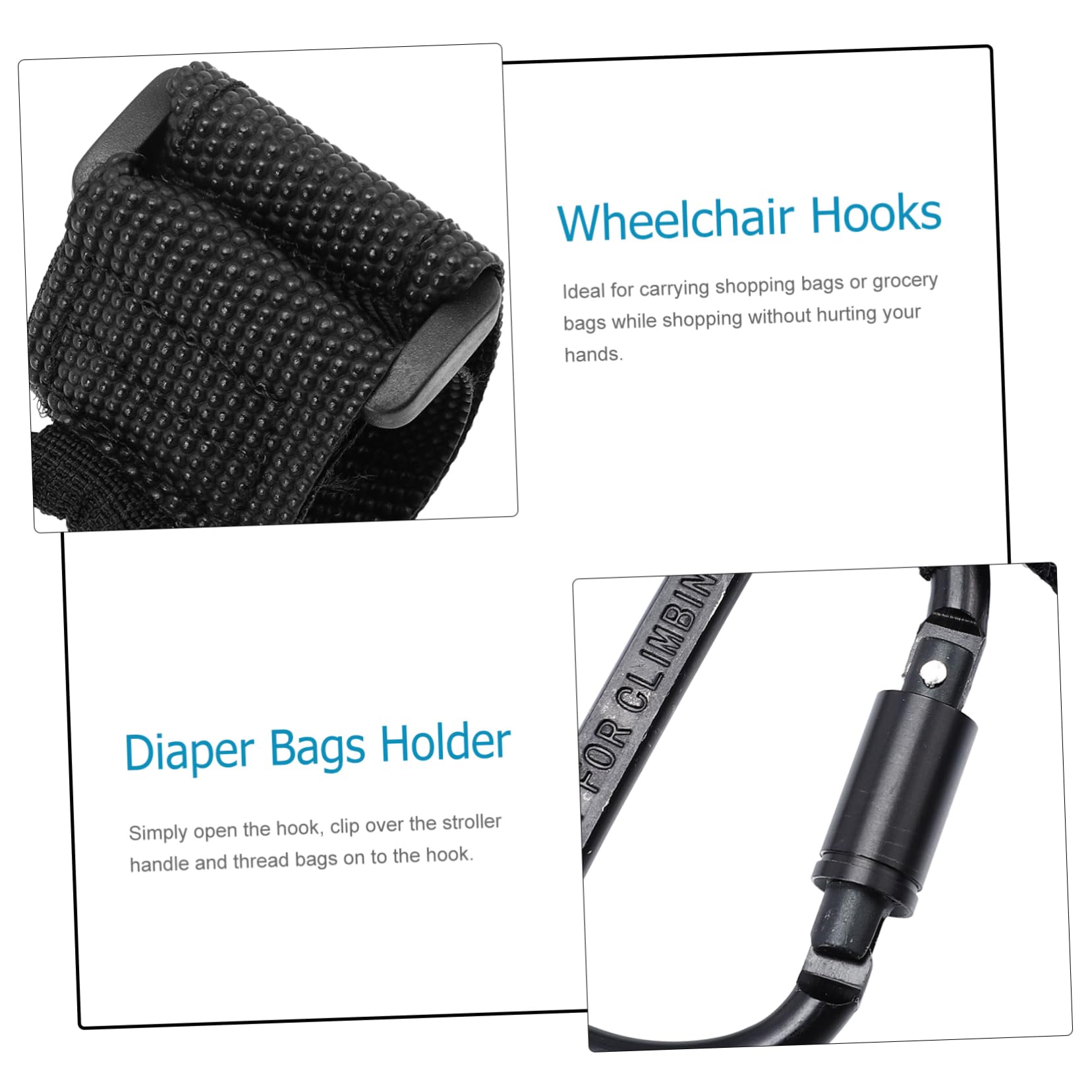 Yardwe 16 Piezas Gancho para Cochecito Soporte Multiusos para Bolsa y Carrito de Colgador Resistente Compatible con Cochecitos y Motos Fácil Instalación sin Perforación Negro