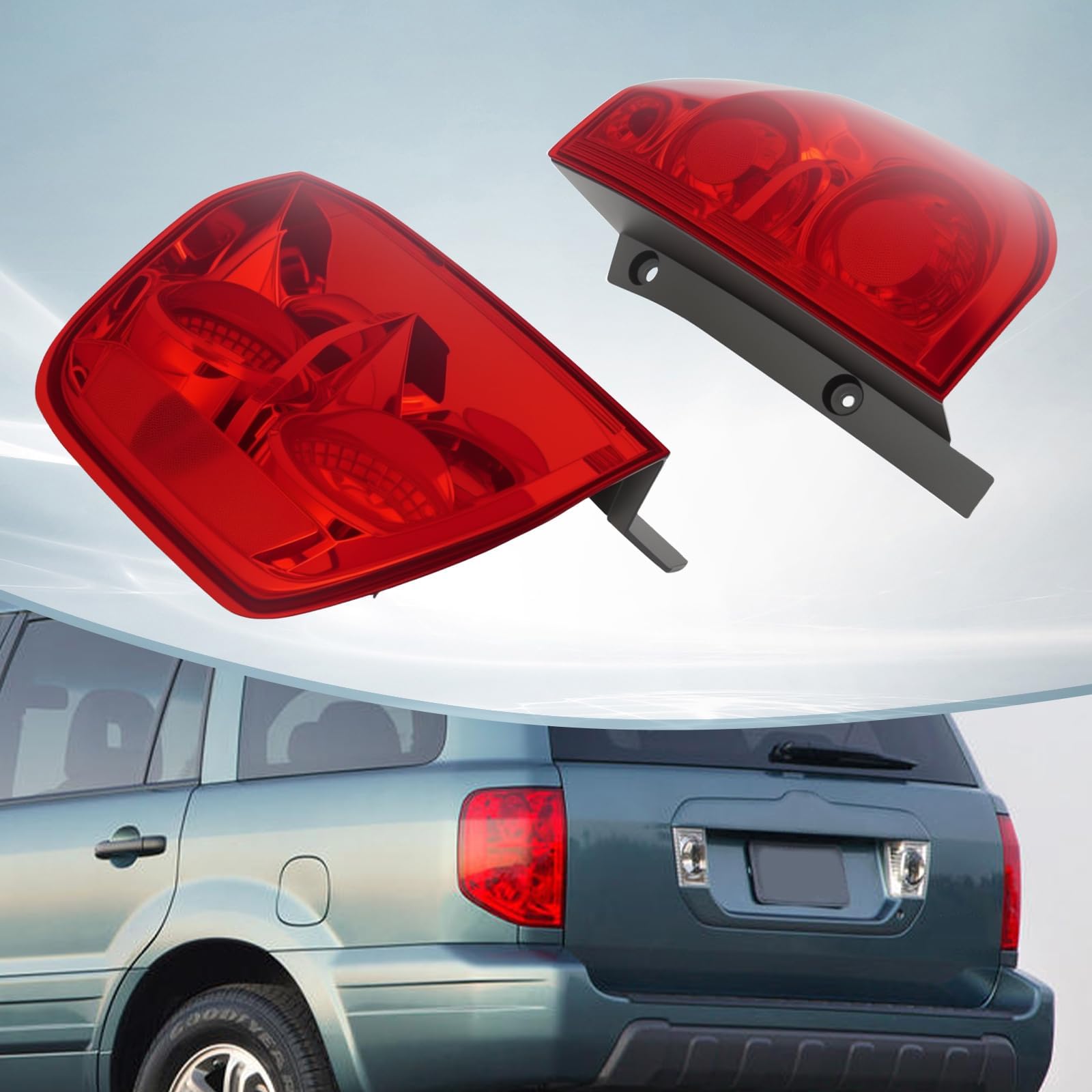 Halogen Tail Light Assembly for 2003-2005 Honda Pilot EX/LX, Black Housing Red Lens Right & Left outer Tail Lights, Replacement HO2801154, HO2800154