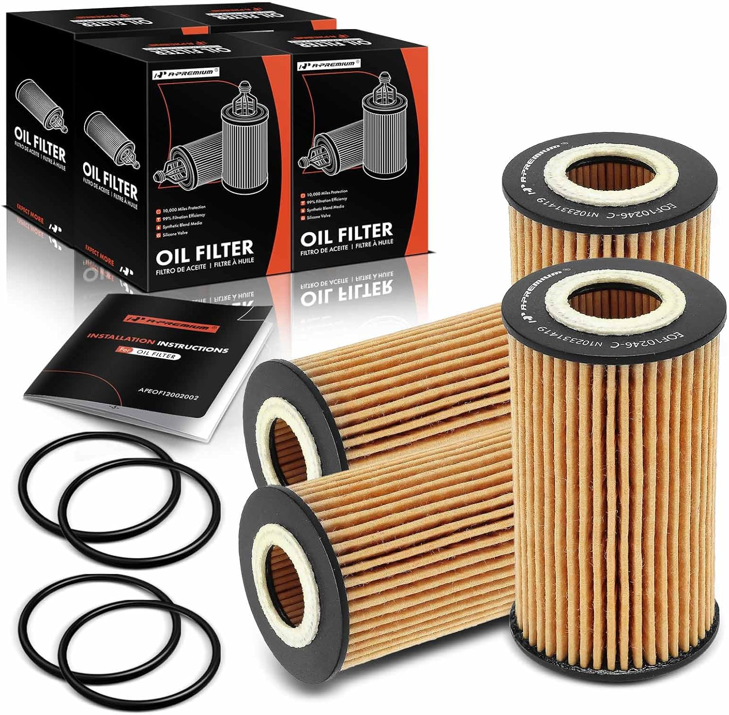 A-Premium 4-PC 10K Miles Protection Oil Filter Compatible with Chevrolet Equinox, Malibu, Cruze, Cruze Limited, Colorado, Sonic & GMC Terrain, Canyon & Buick Encore & Pontiac & Saturn & Suzuki