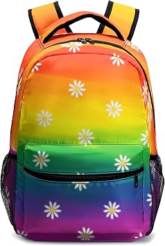 Rainbow Backpack for School Colorful Rainbow Daisy Theme Kids Schoolbag for Kindergarten Primary Elementary Middle School Lightweight Bookbag Back Pack for Boys Girls Children