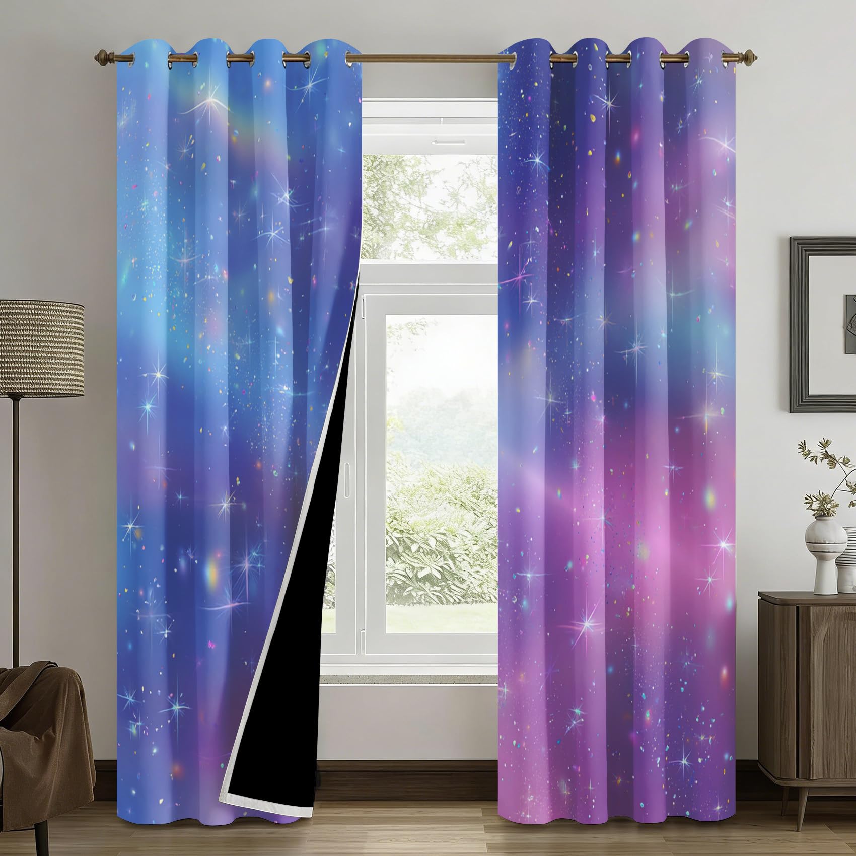 Generisch Blickdichte Vorhänge Galaxie Nebel Gardinen mit Ösen für Wohnzimmer Schlafzimmer, Sternennacht Mädchen Deko, Thermo Verdunklungsvorhänge 2er Set, H 175 x B 140 cm X&-167