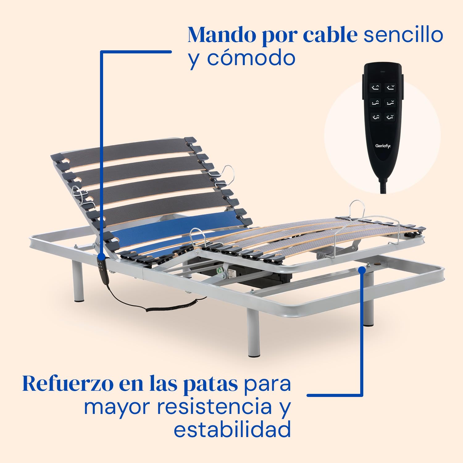 Geriafy Cama articulada con colchón viscoelástico Cotton V6 90x190 cm | Colchón ortopédico de 20 cm, funda de algodón, estructura reforzada y fácil montaje