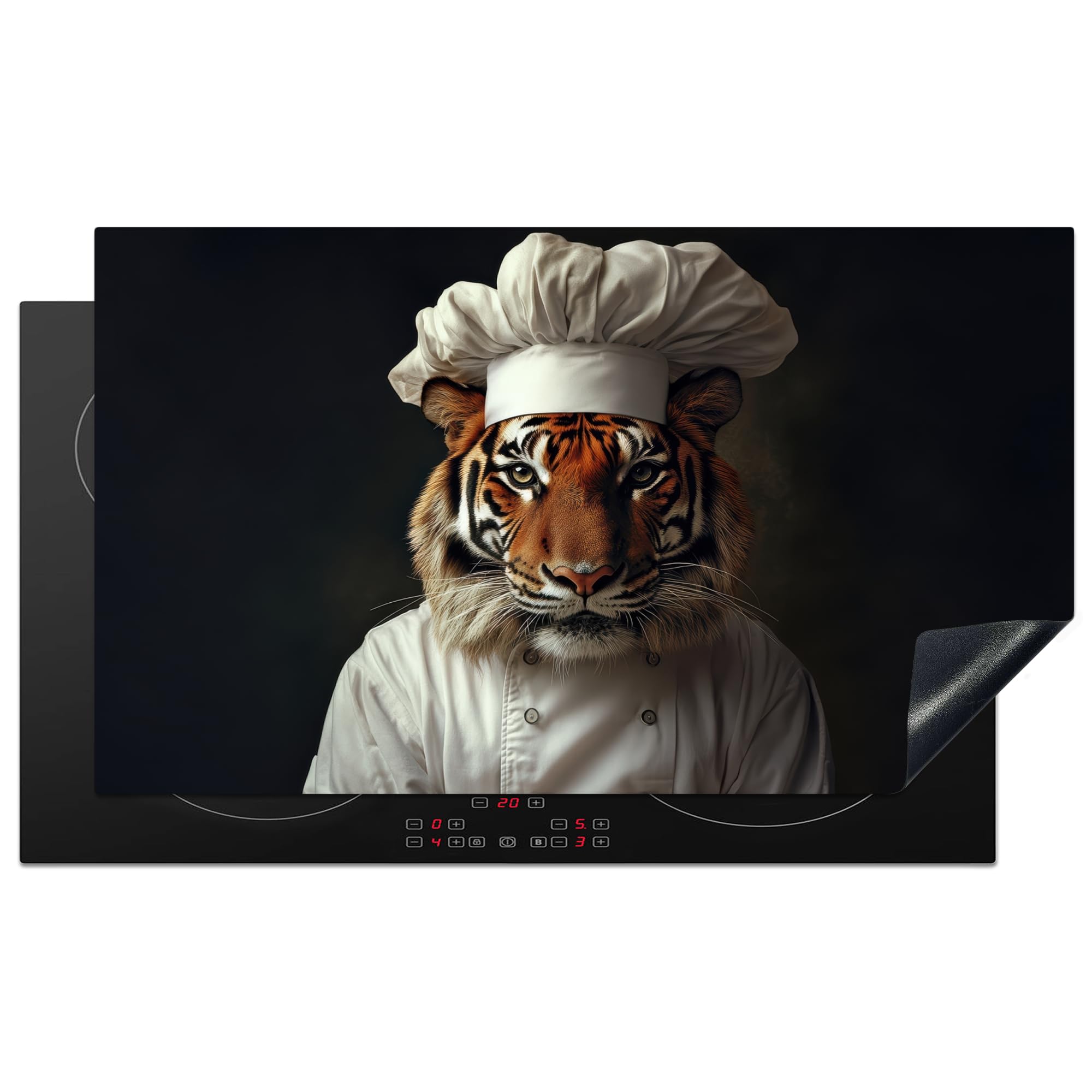 KitchenYeah© Induction Hob Protector Mat 20.8"x36" / 91.6x52.7 cm Cooker Top Protectors Cover Ceramic Covers Electric Hobs Vinyl Tiger - Chefs Hat - Brown