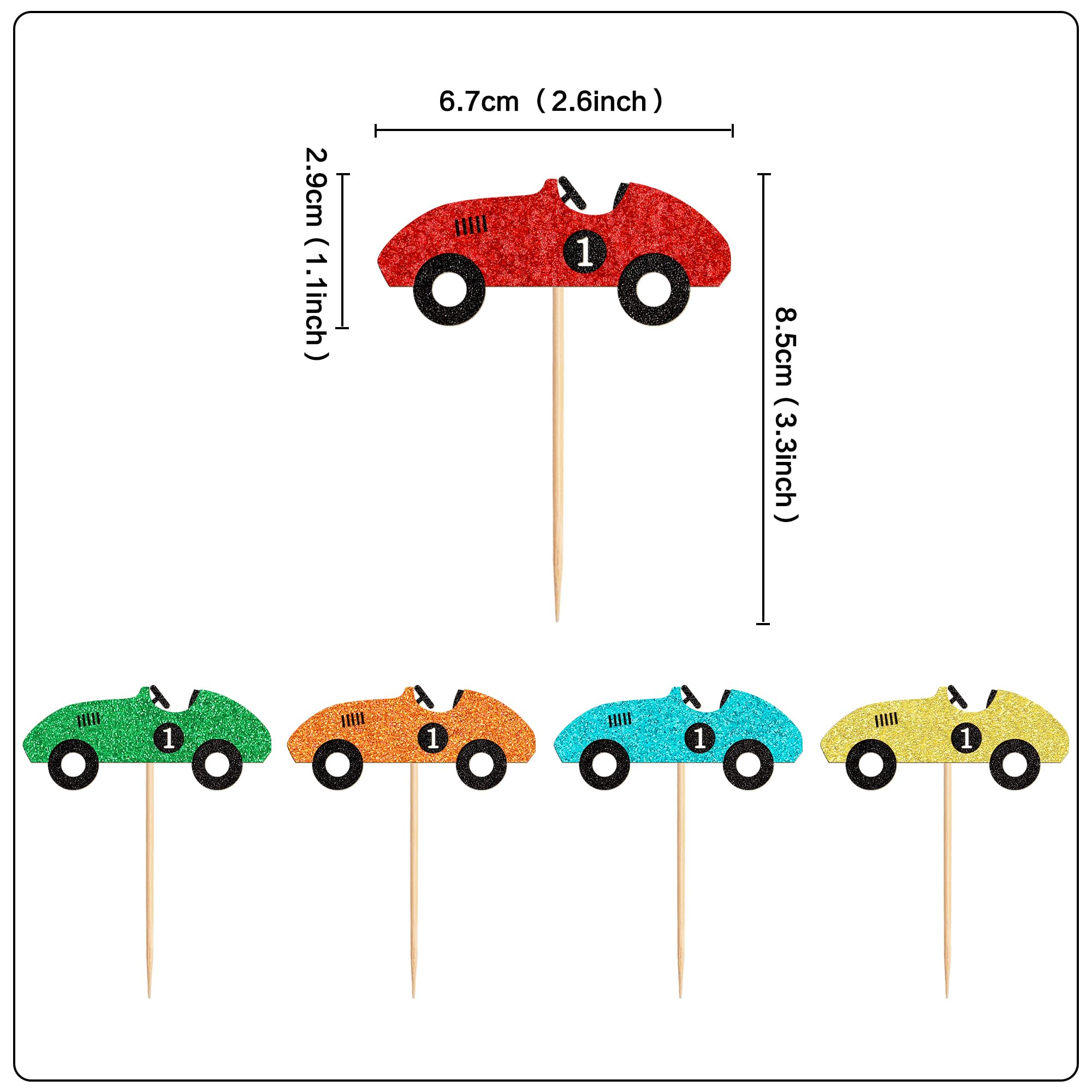 Ercadio 25 Pcs Race Car Cupcake Toppers Perfect for Race Car Party Birthday Cake Toppers Baby Shower Kids Birthday Party Decoration Supplies
