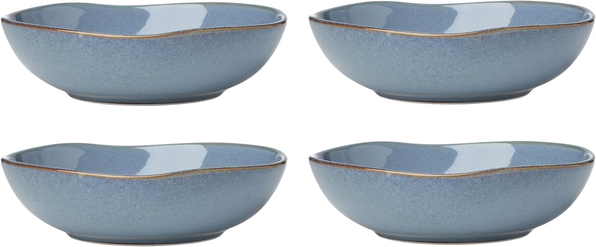Oneida Organic Shades Blue Stoneware Pasta Bowl Set for 4, 34.5oz | dishwasher safe, microwave safe | kitchen and dining essential | 34.5oz, salad bowls, gift for women