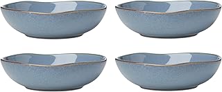 Oneida Dinnerware Set, Organic Shades Blue Pasta Bowls, Set of 4, Service For 4, Dishwasher and Microwave Safe, Made of Stoneware, Salad Bowl, Pasta Bowl, Home, Kitchen And Dining (Blue, 4 Pieces)