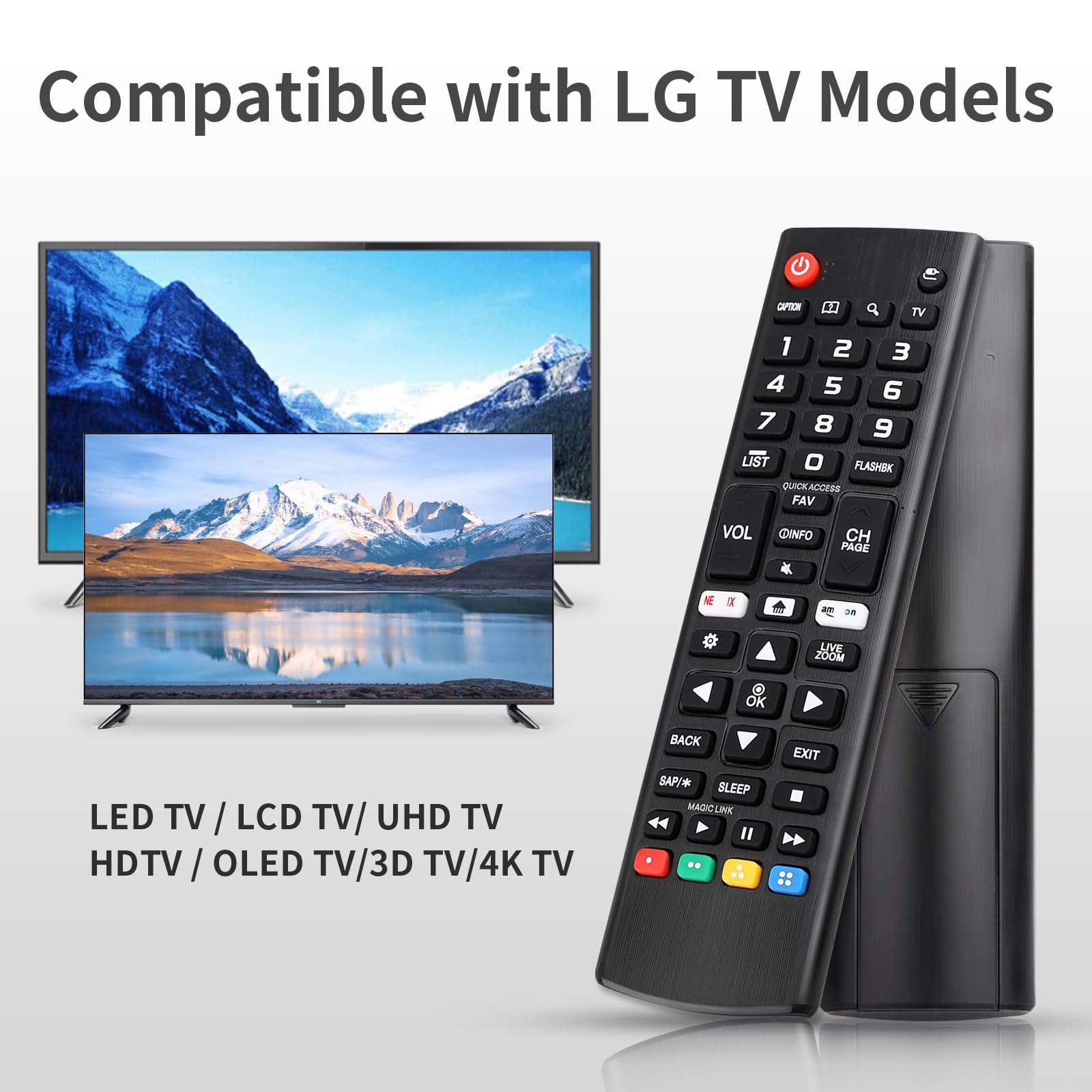 Mando a distancia universal de repuesto sin configuración, compatible con LG todos los televisores LG con funda protectora suave de silicona antipérdida, amarillo, naranja y rosa, compatible con