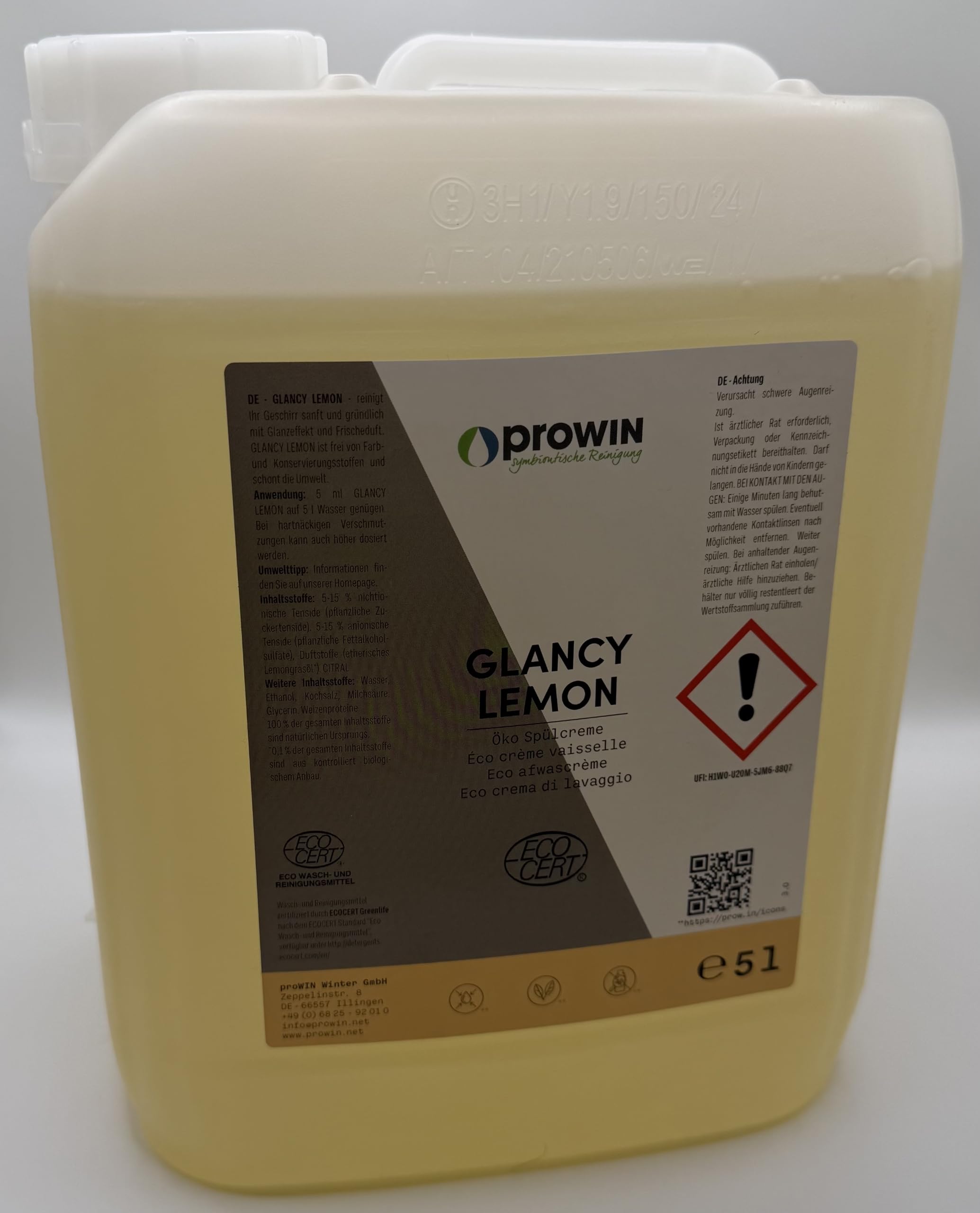 proWIN GLANCY LEMON 5L - Sparpreis - Spülcreme mit Zitronenduft