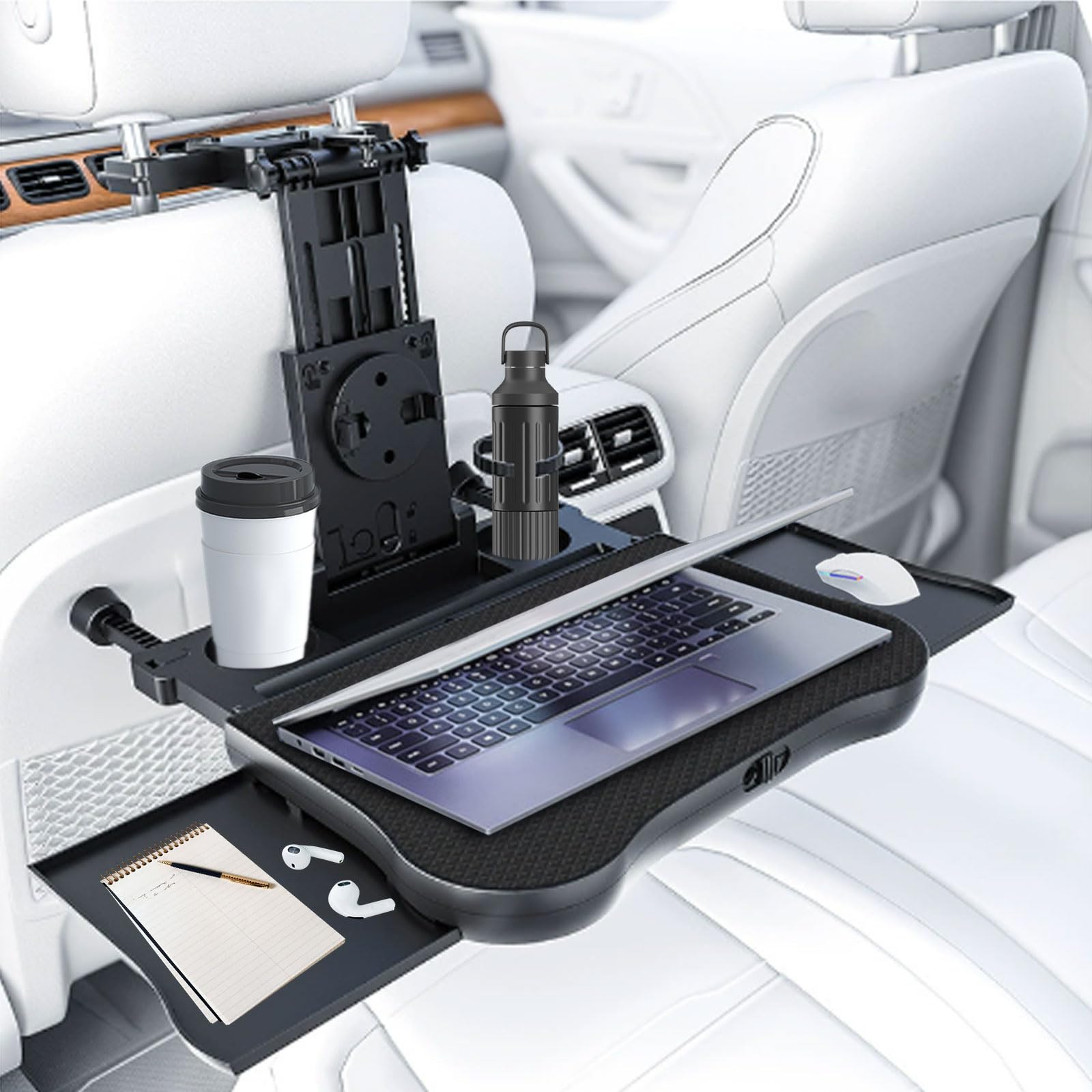Tragbarer Autositz Tabletttisch, Faltbarer Auto Tisch für Rücksitz Beifahrer mit Getränkehalter und Handyhalter, Multifunktional Esstisch für Kinder Erwachsene, Belastbarkeit 15-20 kg