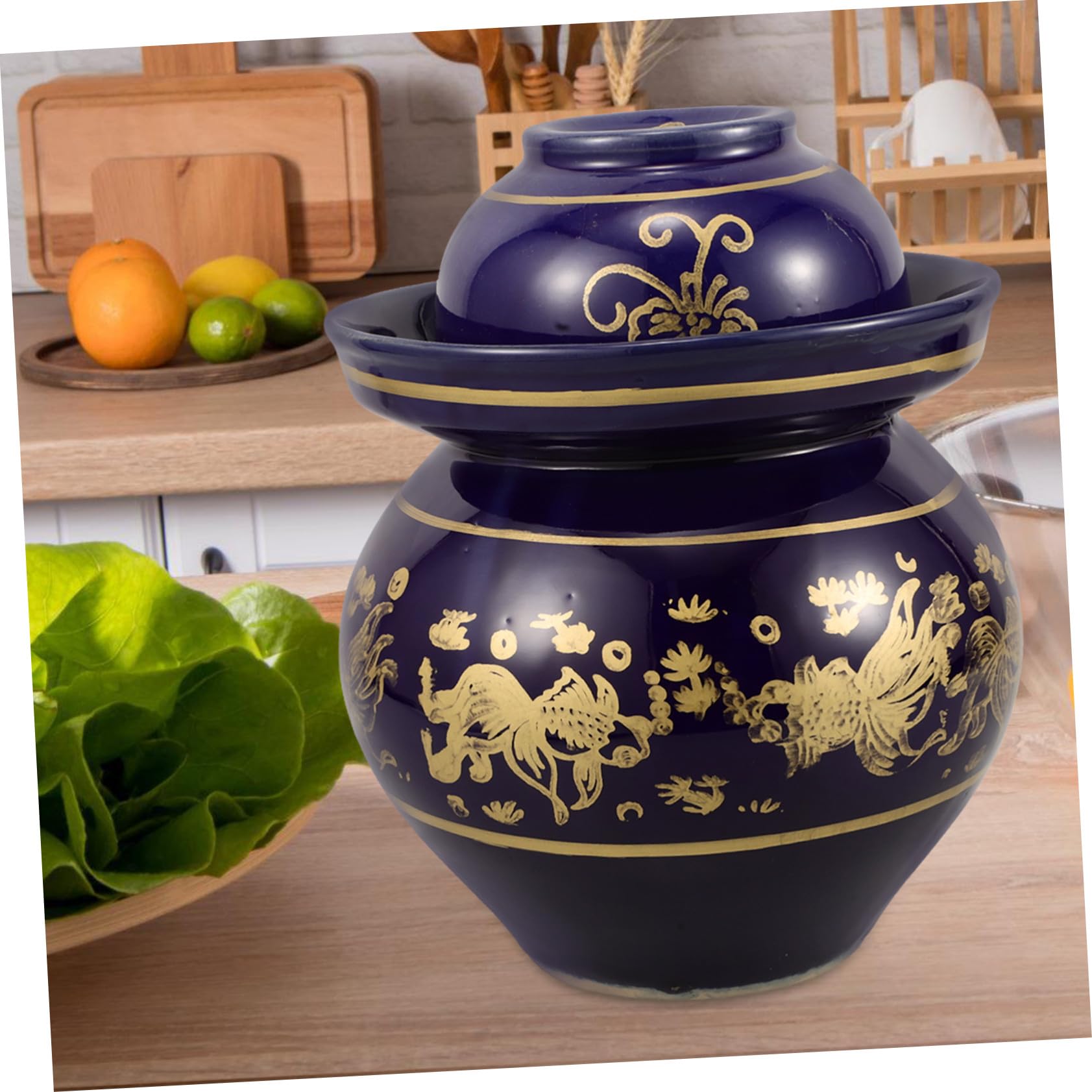 Toyvian Tarro de Cerámica para Encurtir con Tapa Hermética, Capacidad Grande y Diseño Tradicional para Fermentación y Almacenamiento en Uso Doméstico