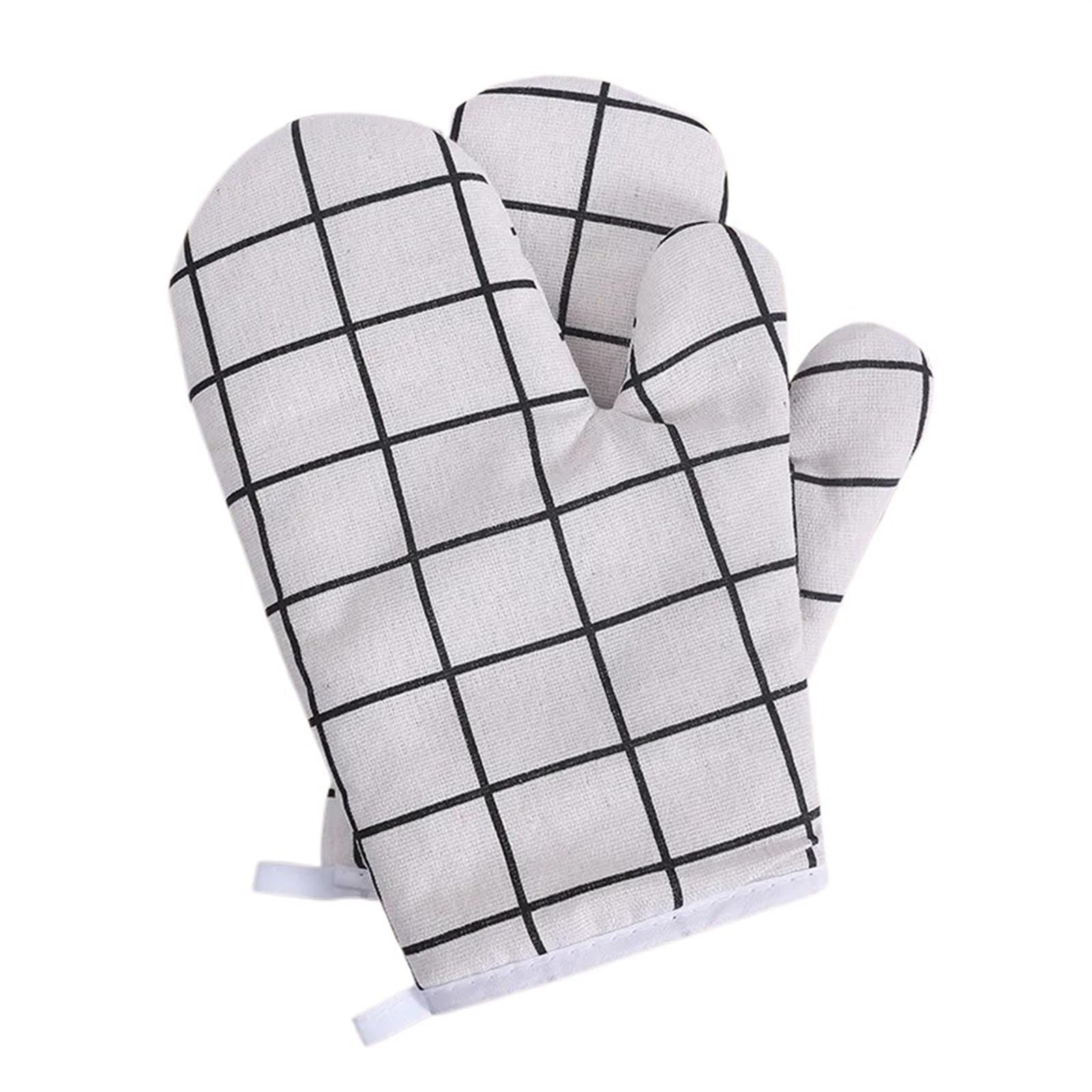 Oven Gloves 2 Pcs Insulated Kitchen Gloves, Heat-Resistant Microwave, Thickened Grid Oven for Your Kitchen(White)