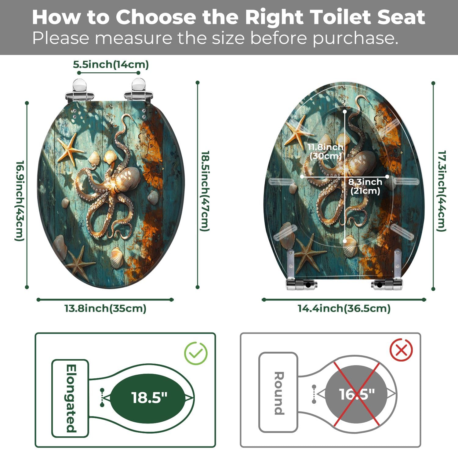 Sedile WC allungato generico con rivestimento fosforescente per il bagno