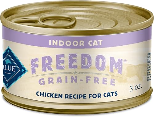 Blue Buffalo Freedom Grain Free - Alimento húmedo natural en paté para adultos, latas de pollo de interior de 3 onzas (paquete de 24)