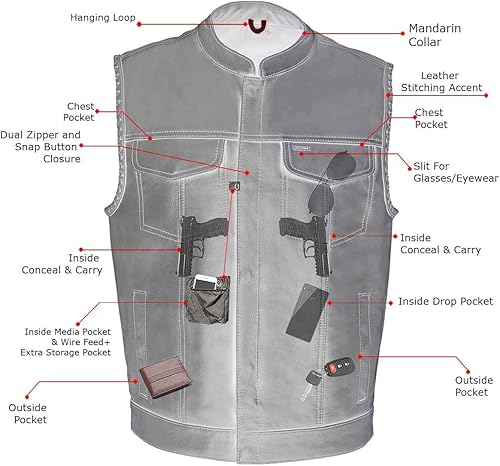 Miniatura 5 de Milwaukee Leather Chaleco de cuero premium para motociclistas estilo club clásico para hombre  MLM