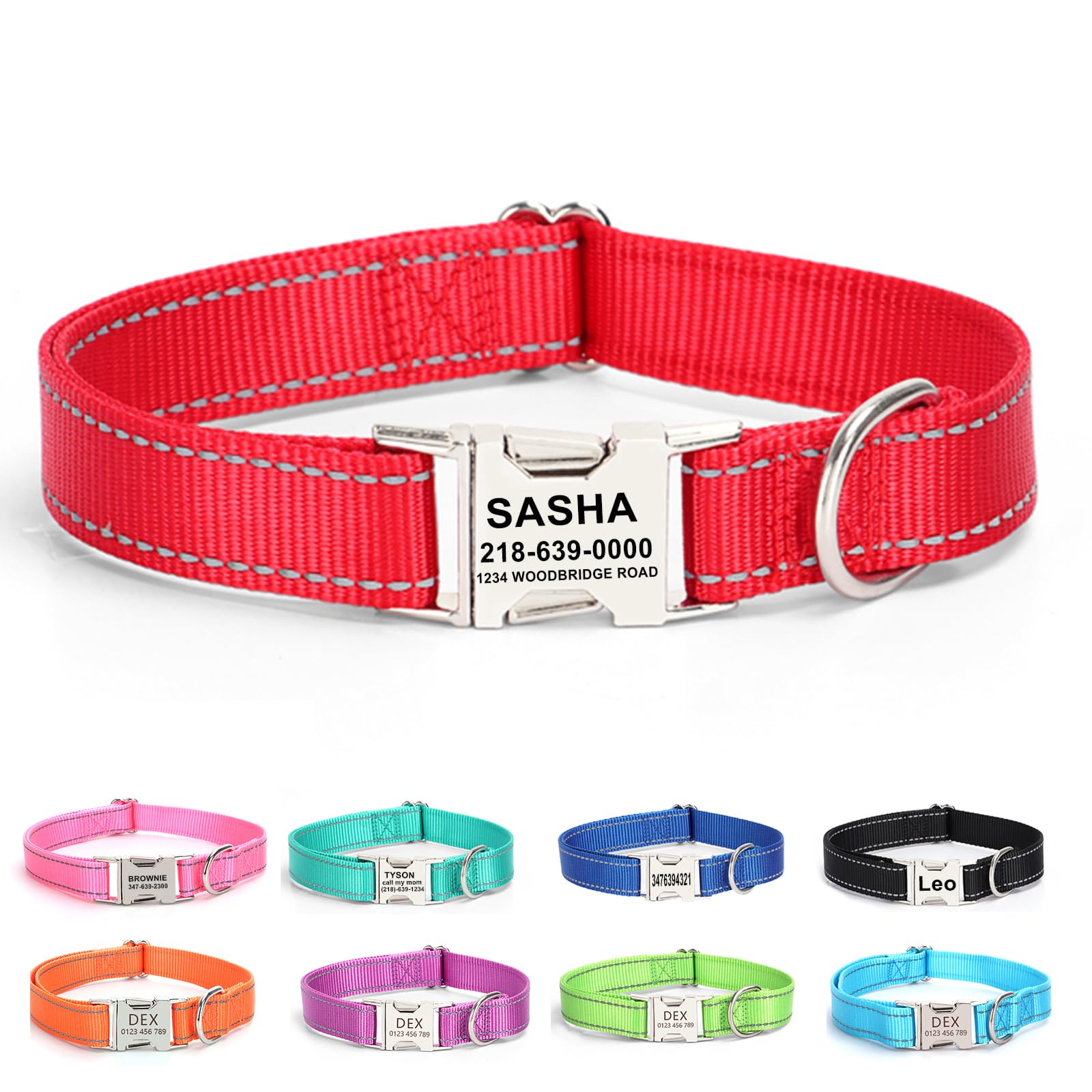 Personalized Dog Collar with Name Tag,Reflective Nylon Pet Collar,Custom Engraved Buckle Dog Collars,Adjustable Pet Collar for Dogs,Christmas Dog Gift