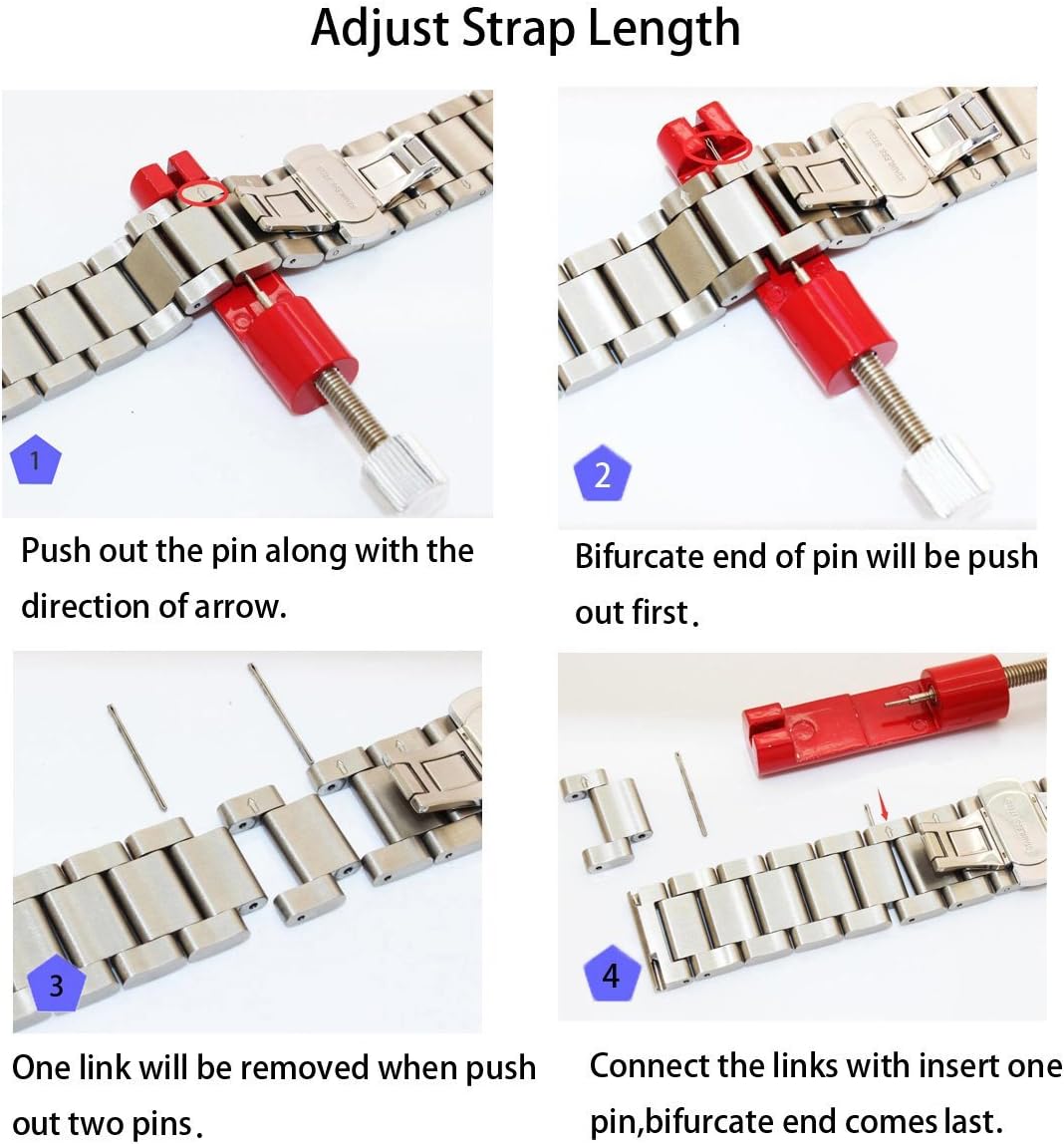 Brushed Metal Watch Bands for Men Women Solid Stainless Steel Watch Band 18/20/22/24/26mm Watch Bracelet Strap Deployment Double Lock Deployment Buckle Black Silver Blue Gold - Image 7