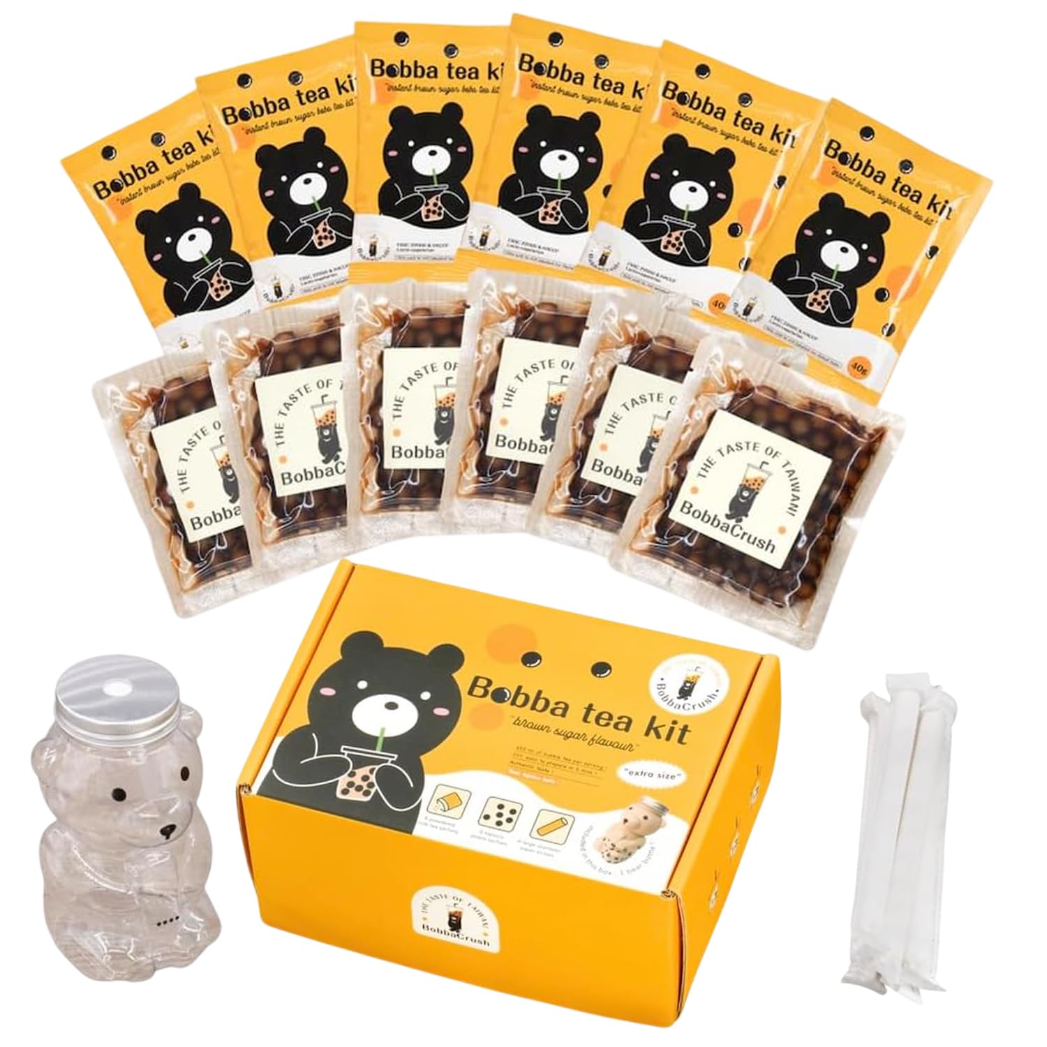 Kit Bubble Tea Complet - Bubble Tea Maison avec Perles de Tapioca Saveur Sucre Roux