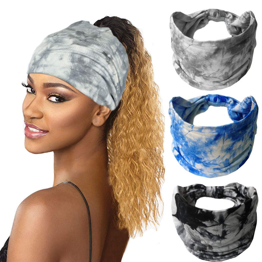 Women Boho Headband Boho Bandeau Turban Wide Elastic Sports Bohemian Headwear Yoga Hair Band Workout Headwrap