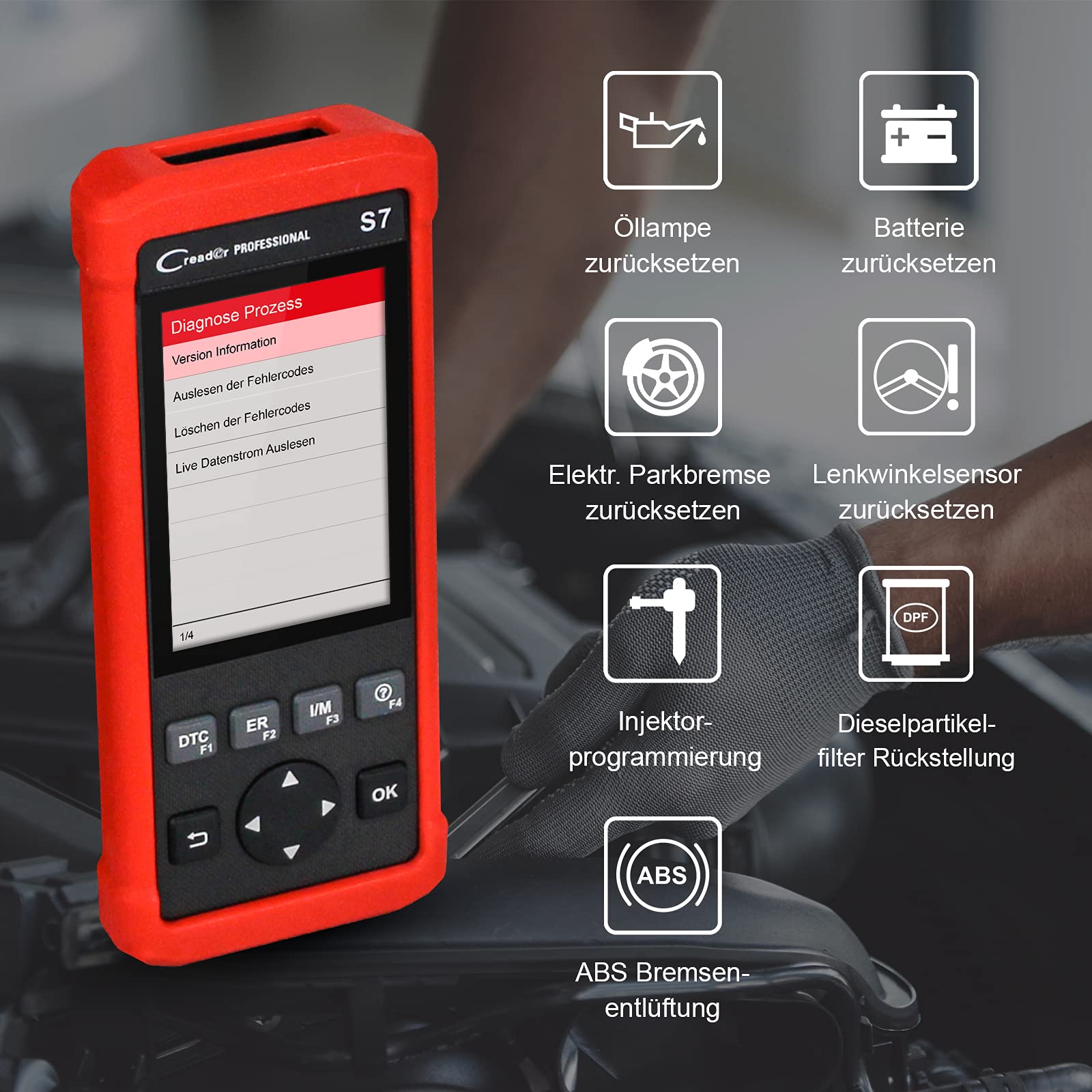LAUNCH Europe Creader Professional S7 Diagnosegerät OBD2 5 Fahrzeugmarken CRPS7 Rot