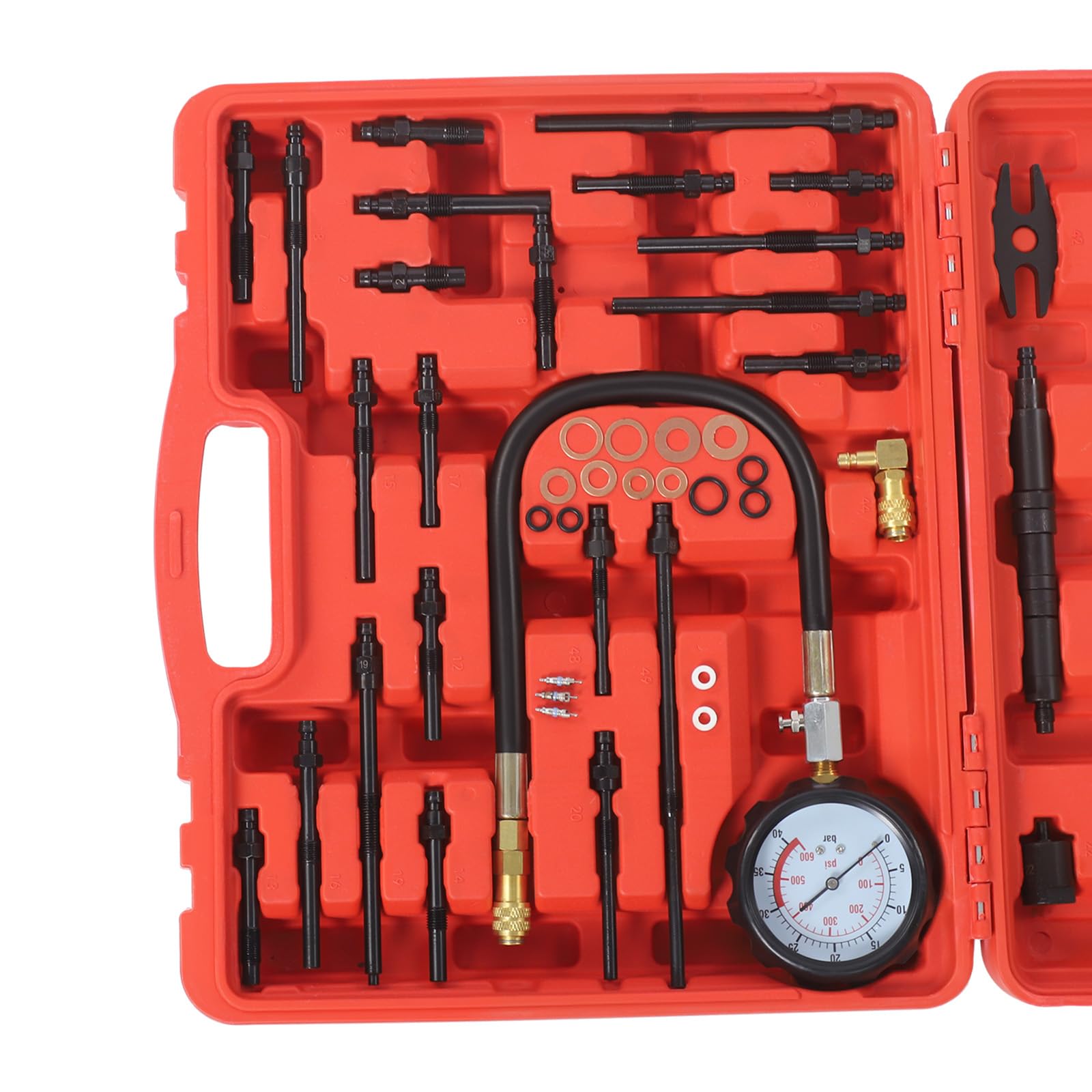 Juego de prueba de compresión/comprobador de presión de compresión, juego completo para pruebas de compresión y fugas, rango de presión 0-40 bar para motores de gasolina y diesel