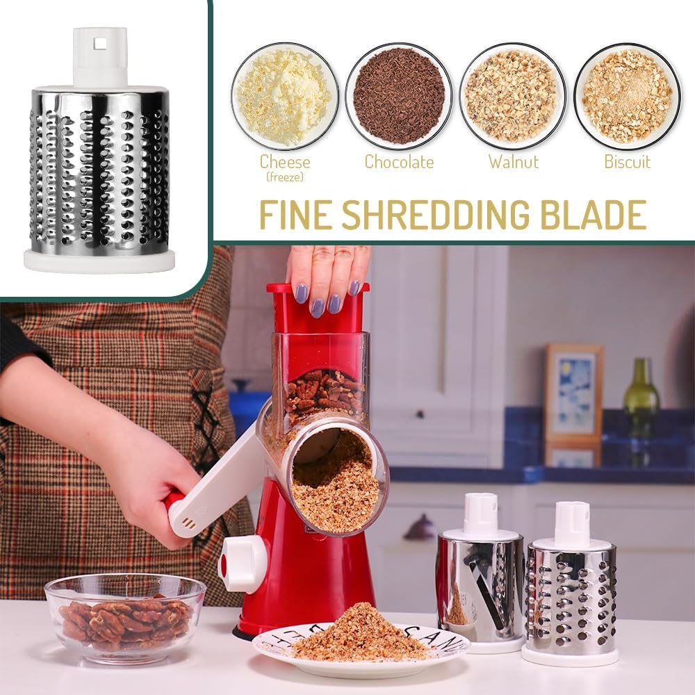 Rotary Cheese Grater with Handle Vetable Shredder Round Kitchen Slicer