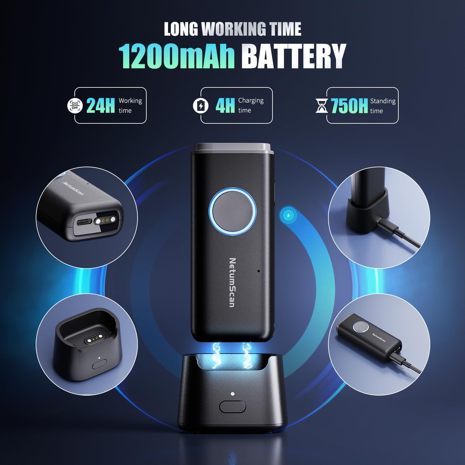 NetumScan Scanner portatile Bluetooth per codici a barre 1D/2D/QR U820