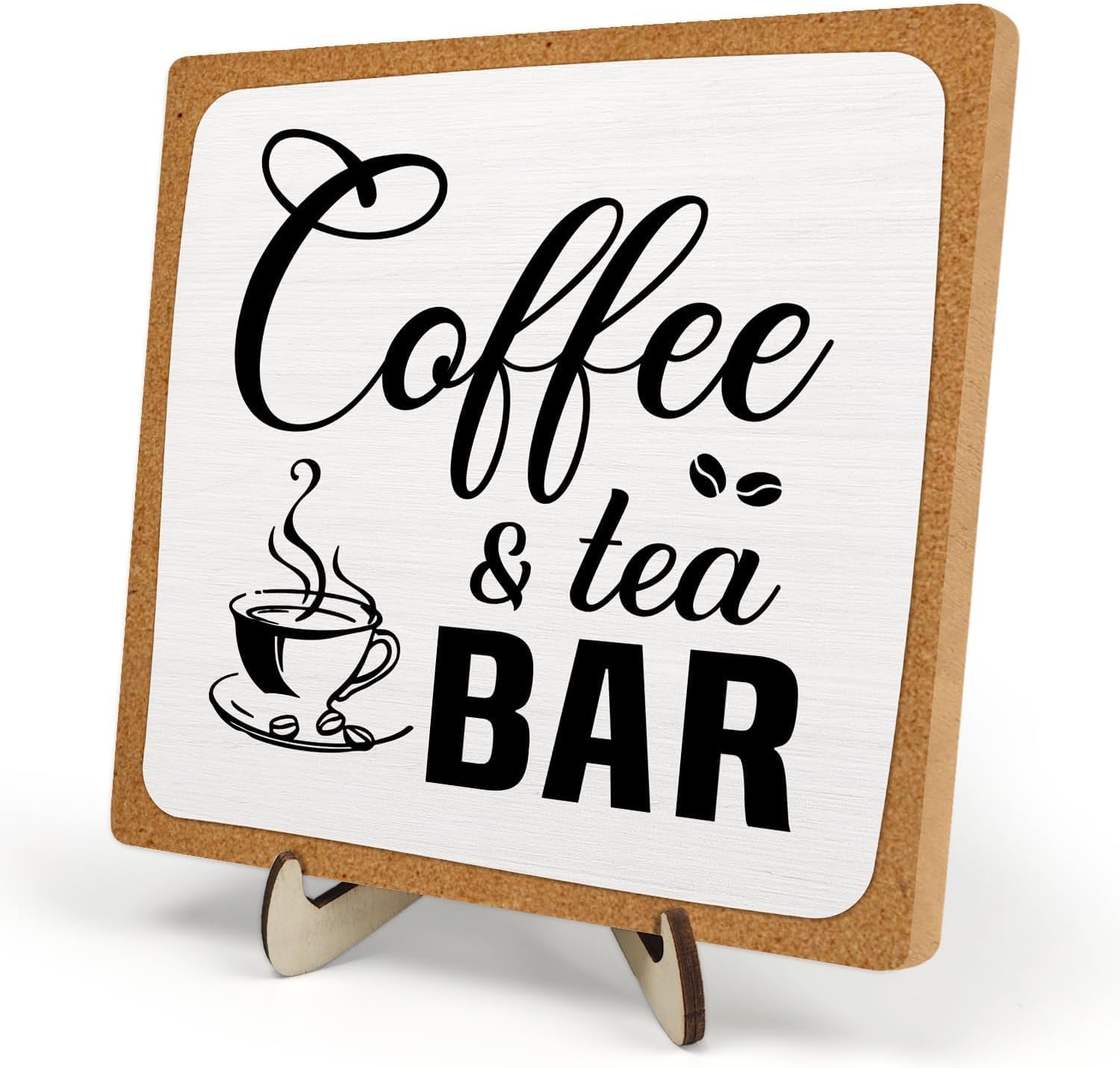 Rustic Coffee & Tea Bar Decor Sign,Funny Wooden Plaque for Cafe Bar,Coffee Station,or Shelf, Farmhouse Kitchen Cafe & Tea Accessories for Home or Office 5.9 x 5.9Inch(White+Brown04)