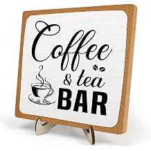 Rustic Coffee & Tea Bar Decor Sign,Funny Wooden Plaque for Cafe Bar,Coffee Station,or Shelf, Farmhouse Kitchen Cafe & Tea Accessories for Home or Office 5.9 x 5.9InchWhite+Brown04
