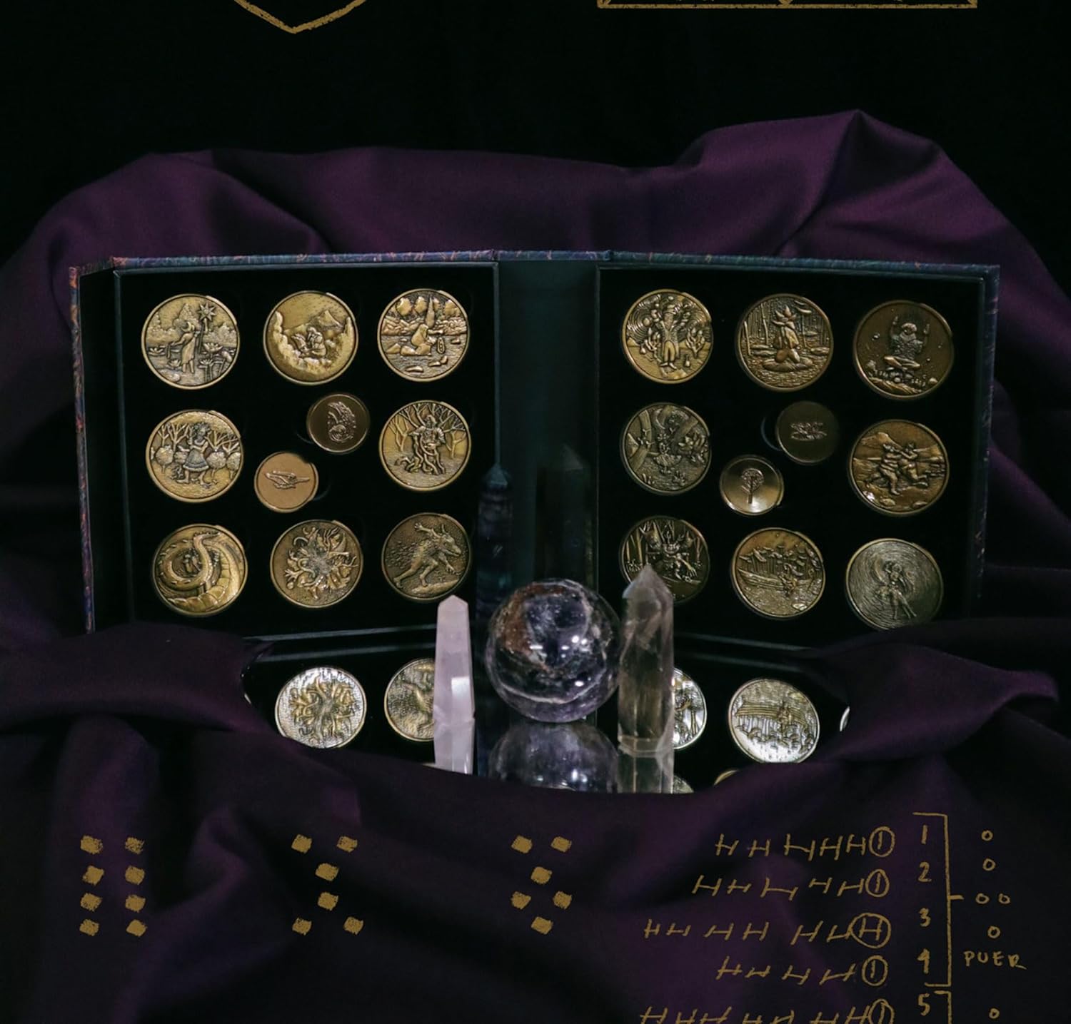 Geomantic Visions Geomancy Divination Coins Learning Tool in Keepsake Box with Guidebook by James R. EADS