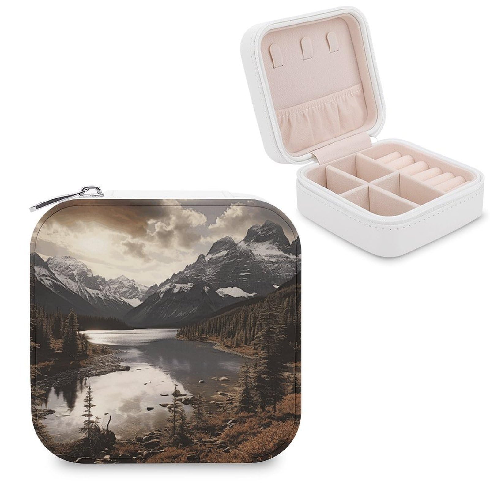 FekiLoot Landscape Jewelry Case Personalized Leather Jewelry Box Mini Travel Jewelry Case Small Portable Jewelry Organizer for Ring Earrings Necklace Bracelet