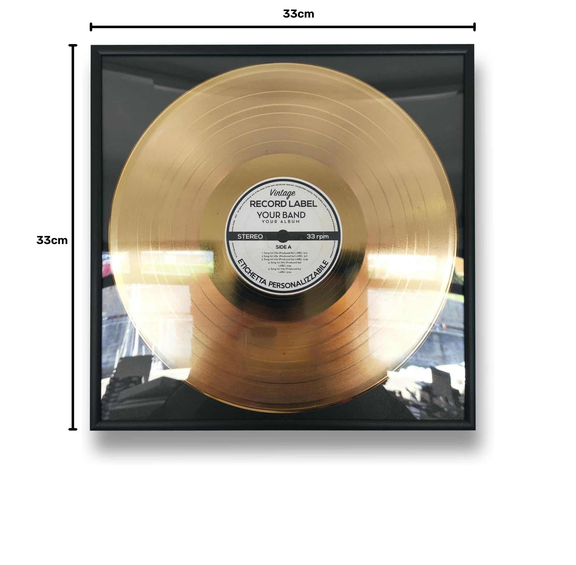 DISCOCLOCK Goldene/Platin-Schallplatte personalisiert im Rahmen | Musik Award aus Vinyl, Geschenk für Sänger, Musiker, Künstler, Fans