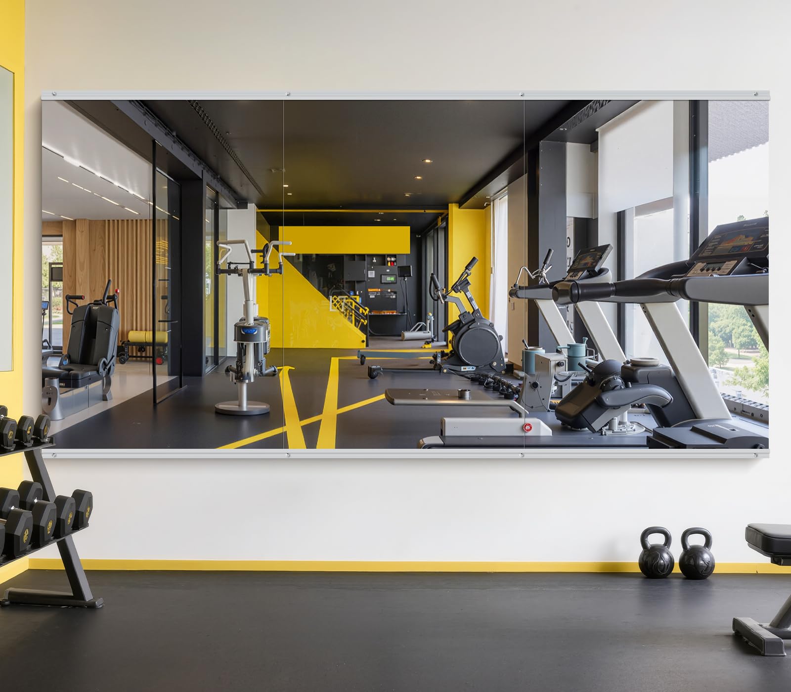 Home Gym Mirror - 60x40 Inch, 3PCS Frameless Tempered Glass Full Body Mirror for Wall Mount - Ideal for Yoga, Workout, Bedroom, Dance Studio (Silver)