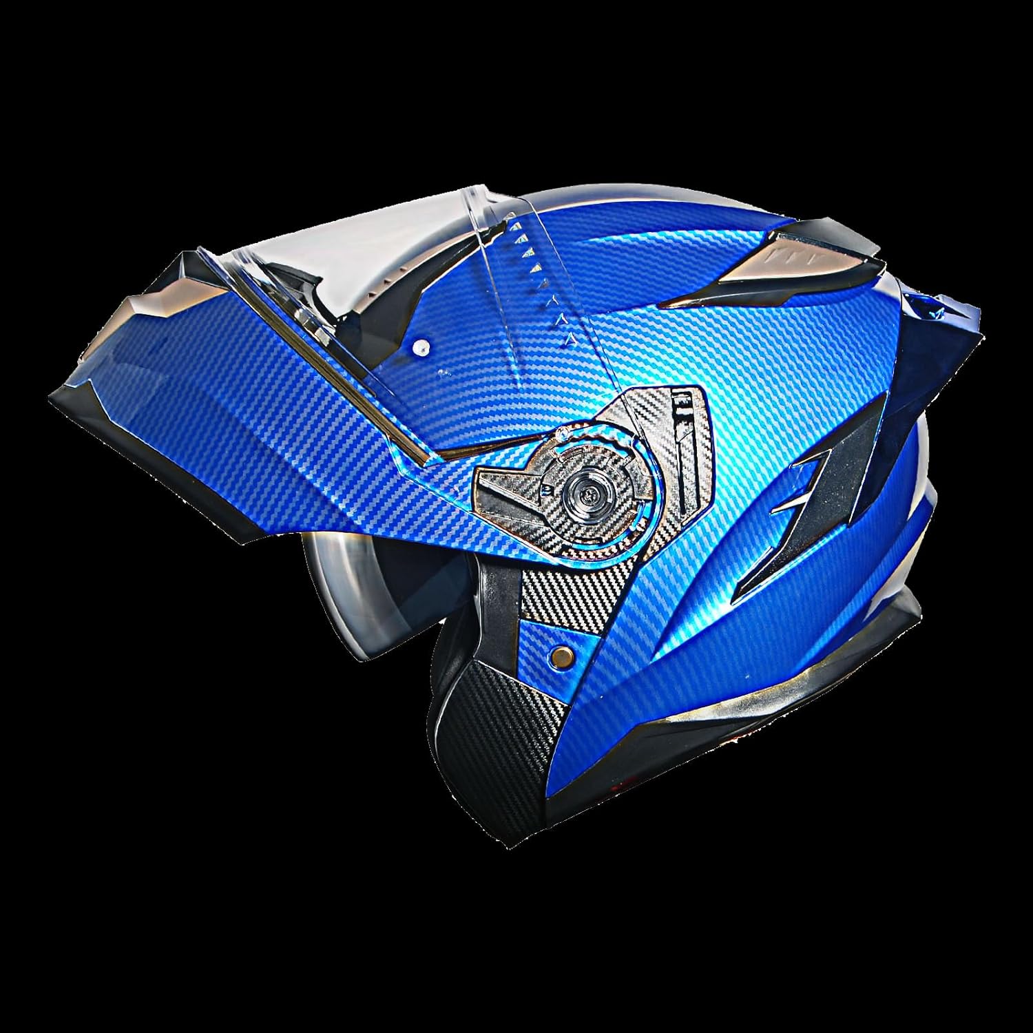 1Storm Motorcycle Modular Full Face Helmet DOT Adults Street Bike Flip up Dual Visor Sun Inner Shield Anti Fog Pinlock Ready Shield: Carbon Fiber Blue