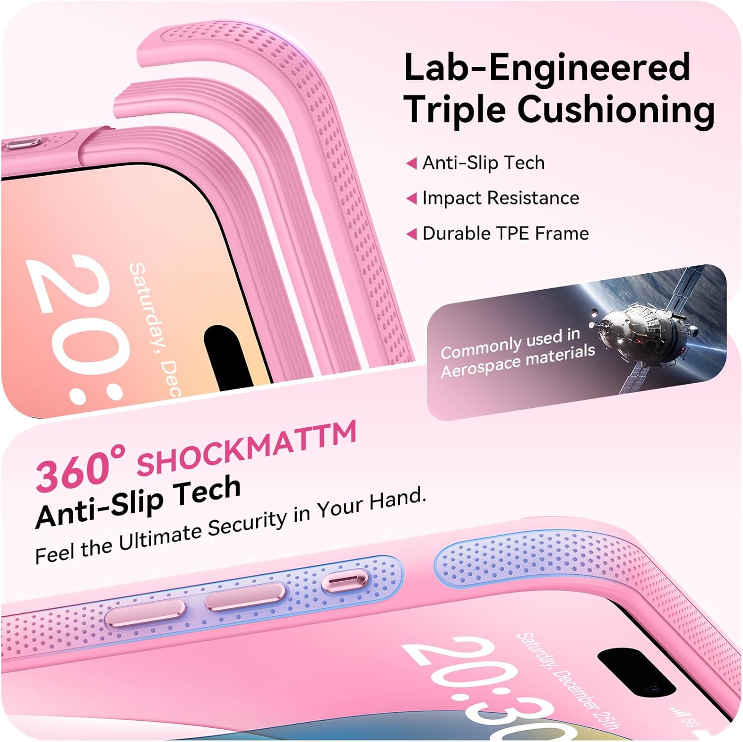 360° Spin Magnetic Stand for iPhone 16 Pro Case, Fit for MagSafe, All Around 4X Military-Grade Protection, Full Camera Protection, Anti-Slip Slim Phone Cover for iPhone 16 Pro 6.9", Chalk Pink